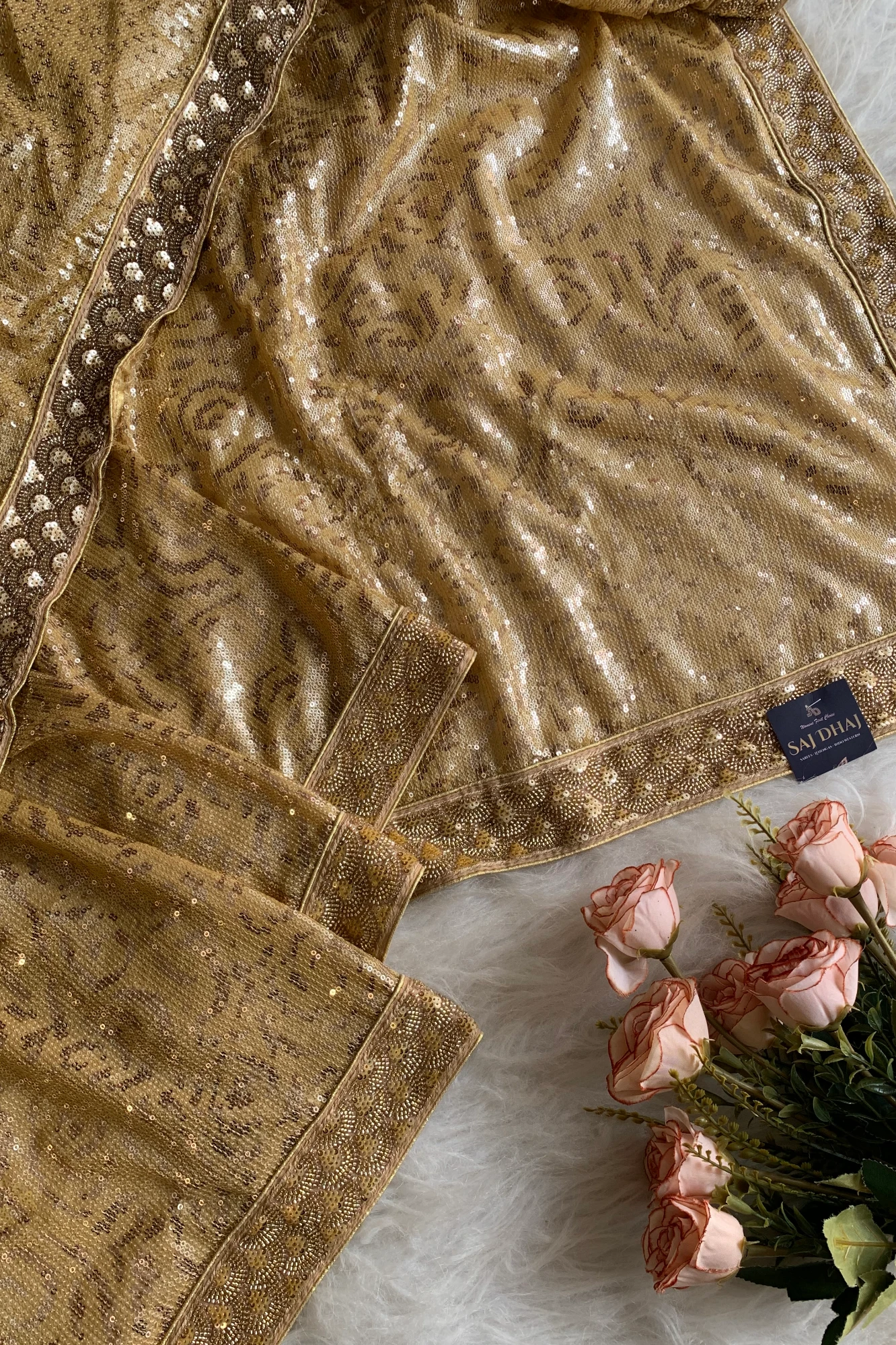 Gold Fancy Sequin Saree 5801 09
