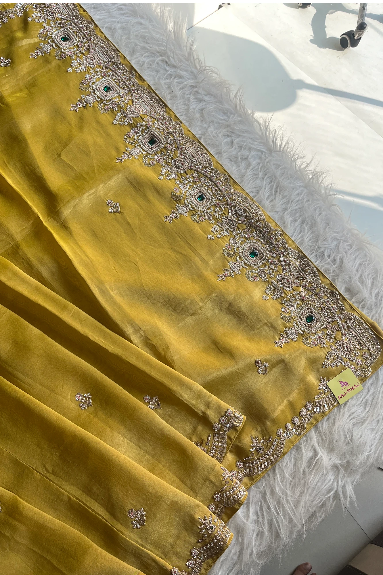 Mustard Tissue Organza Saree with Heavy Pallu 5650 14