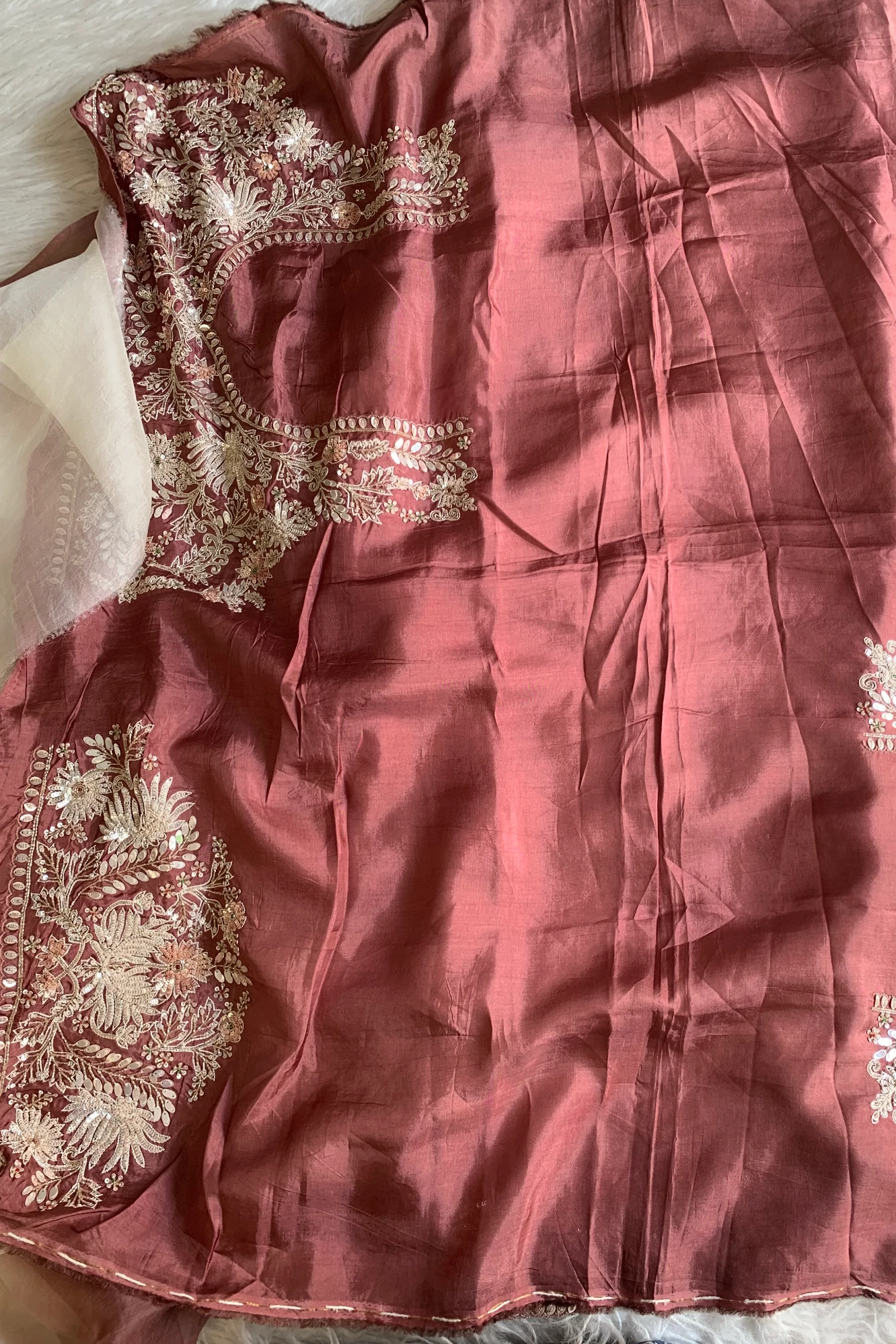 White & Brown Tissue Saree 5659 07
