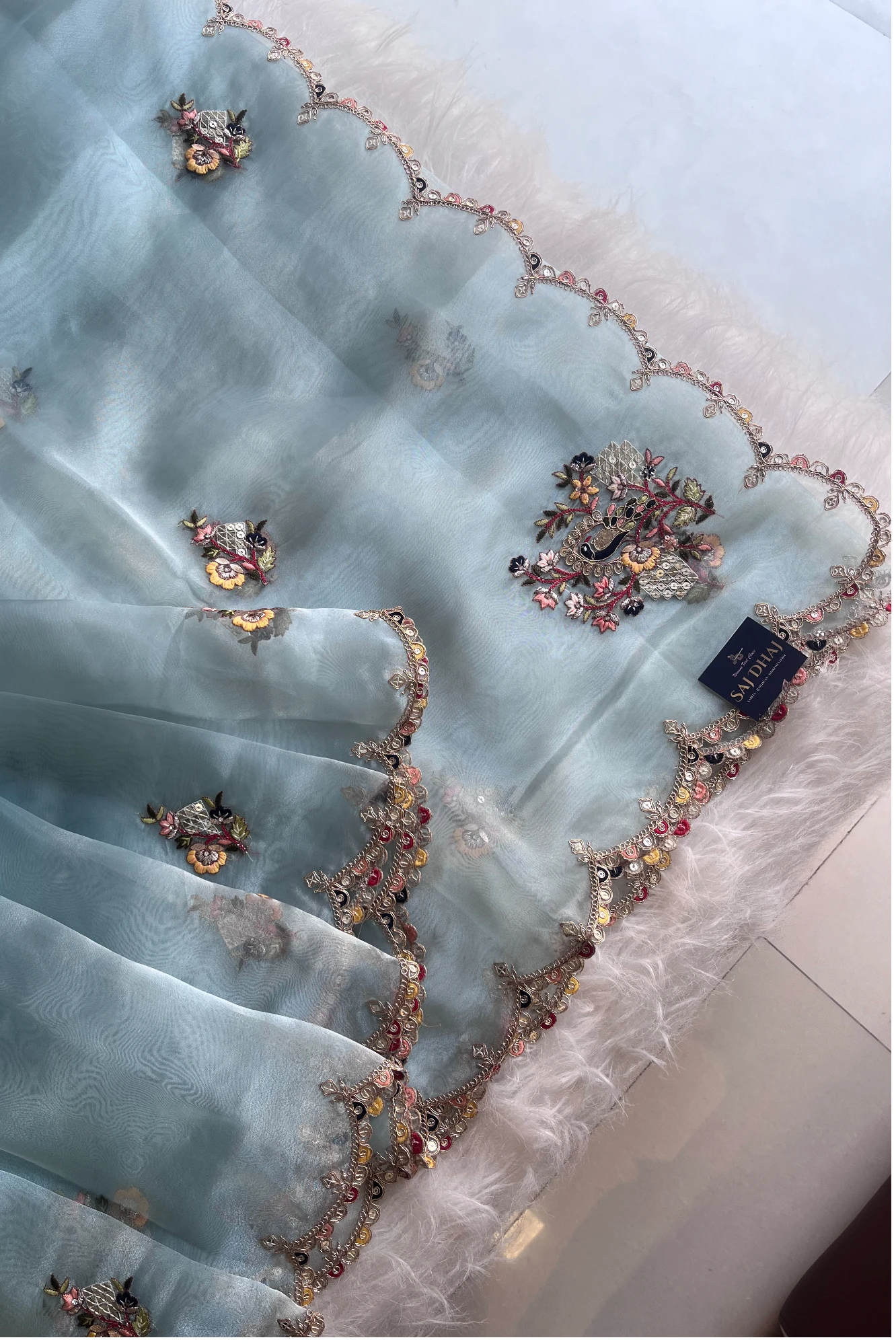 Sky Blue Reyana Organza Saree 5822 02