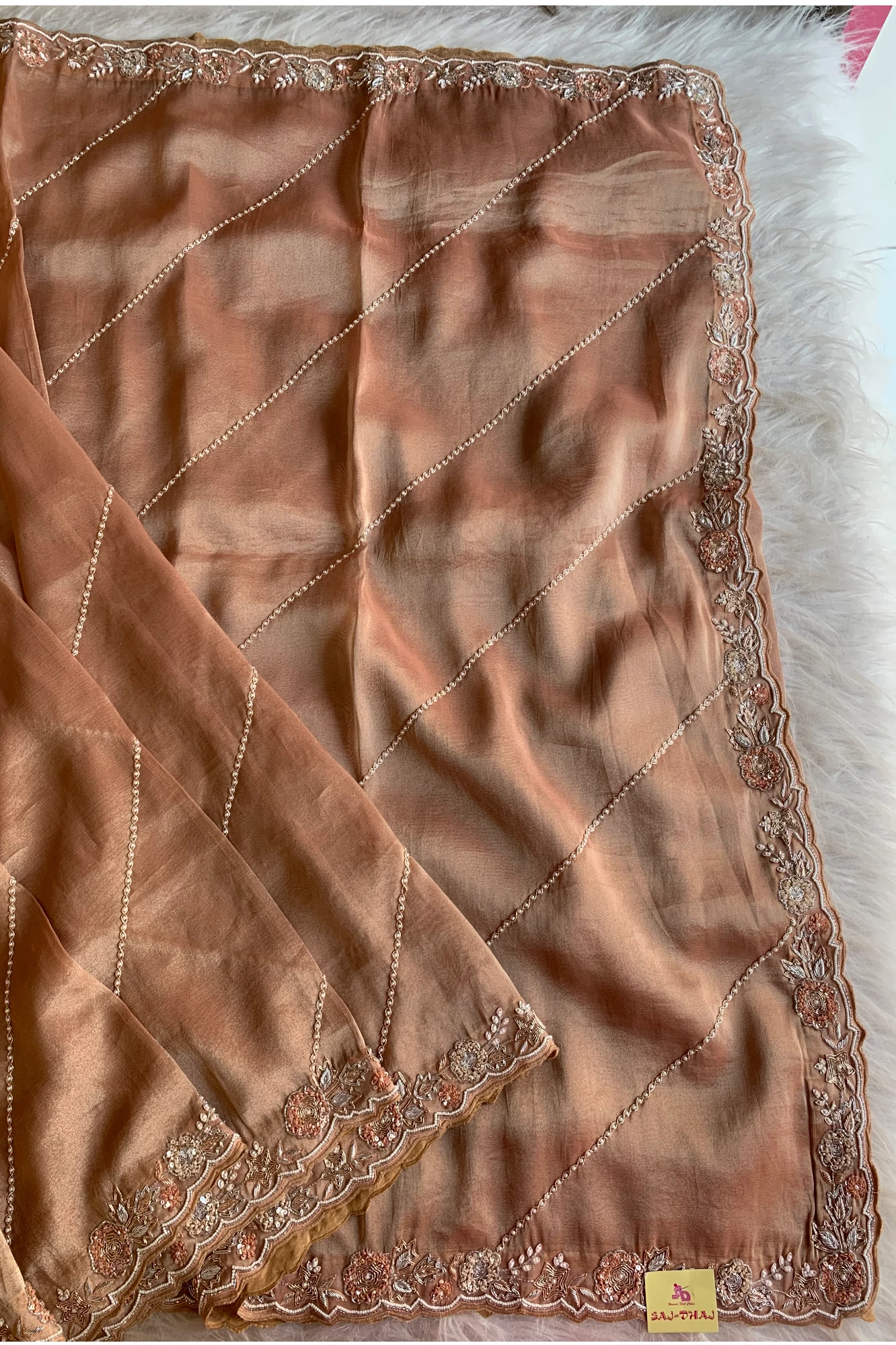 Rust Orange Tissue Saree 14600