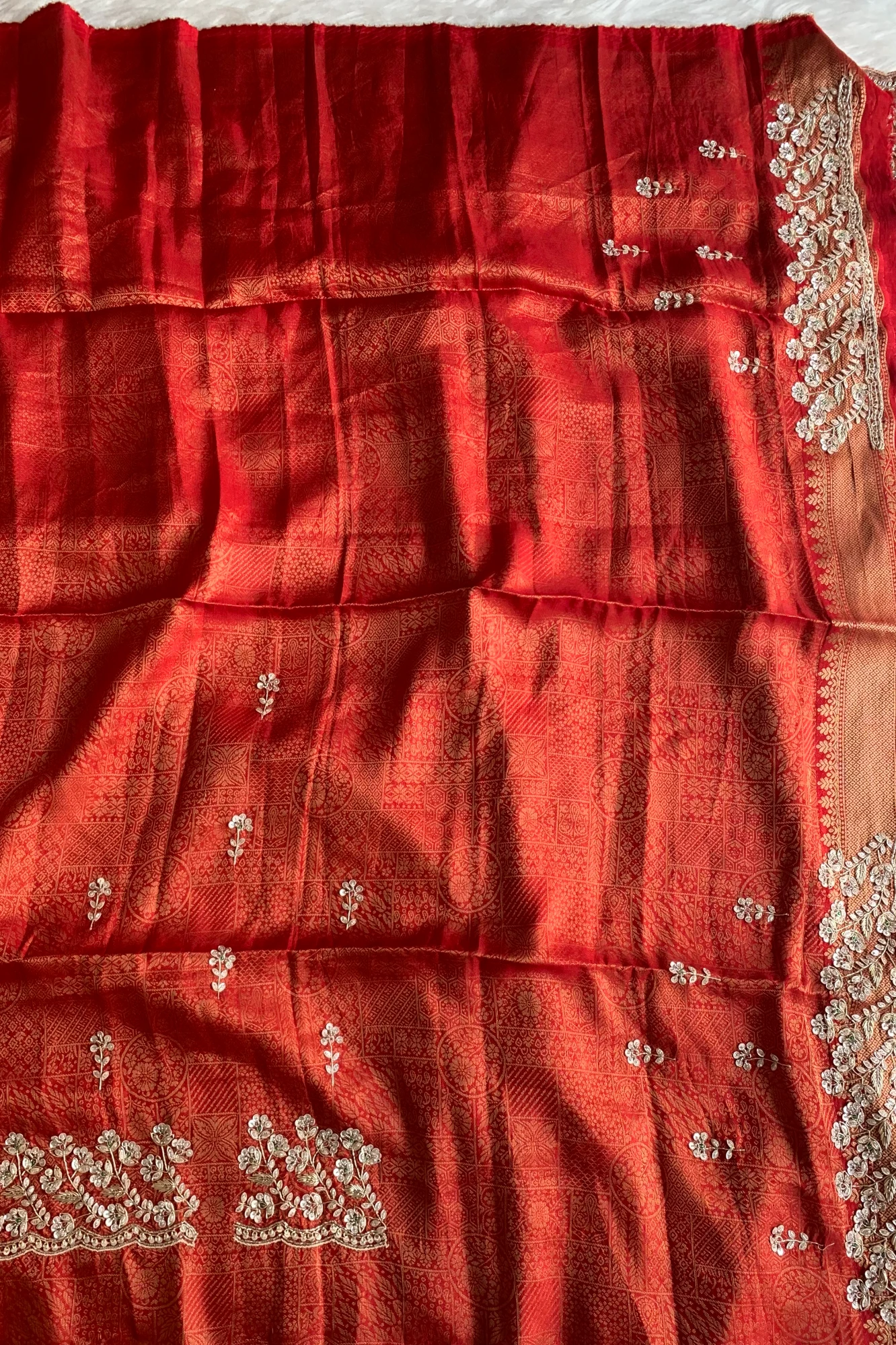 Ivory & Orange Banarasi Saree 5859 05