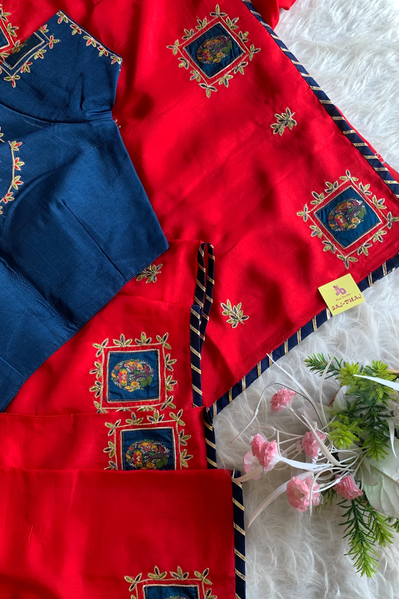 Red Appliqué Russian Silk Saree 4267 02
