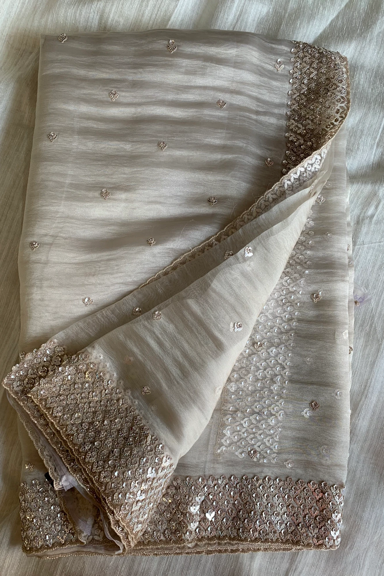 Ivory Embellished Butter Organza Saree 5847 01