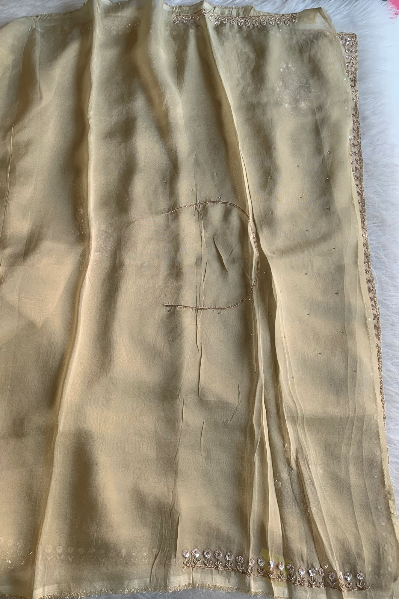 Butter Color Embellished Organza Saree 5755 15