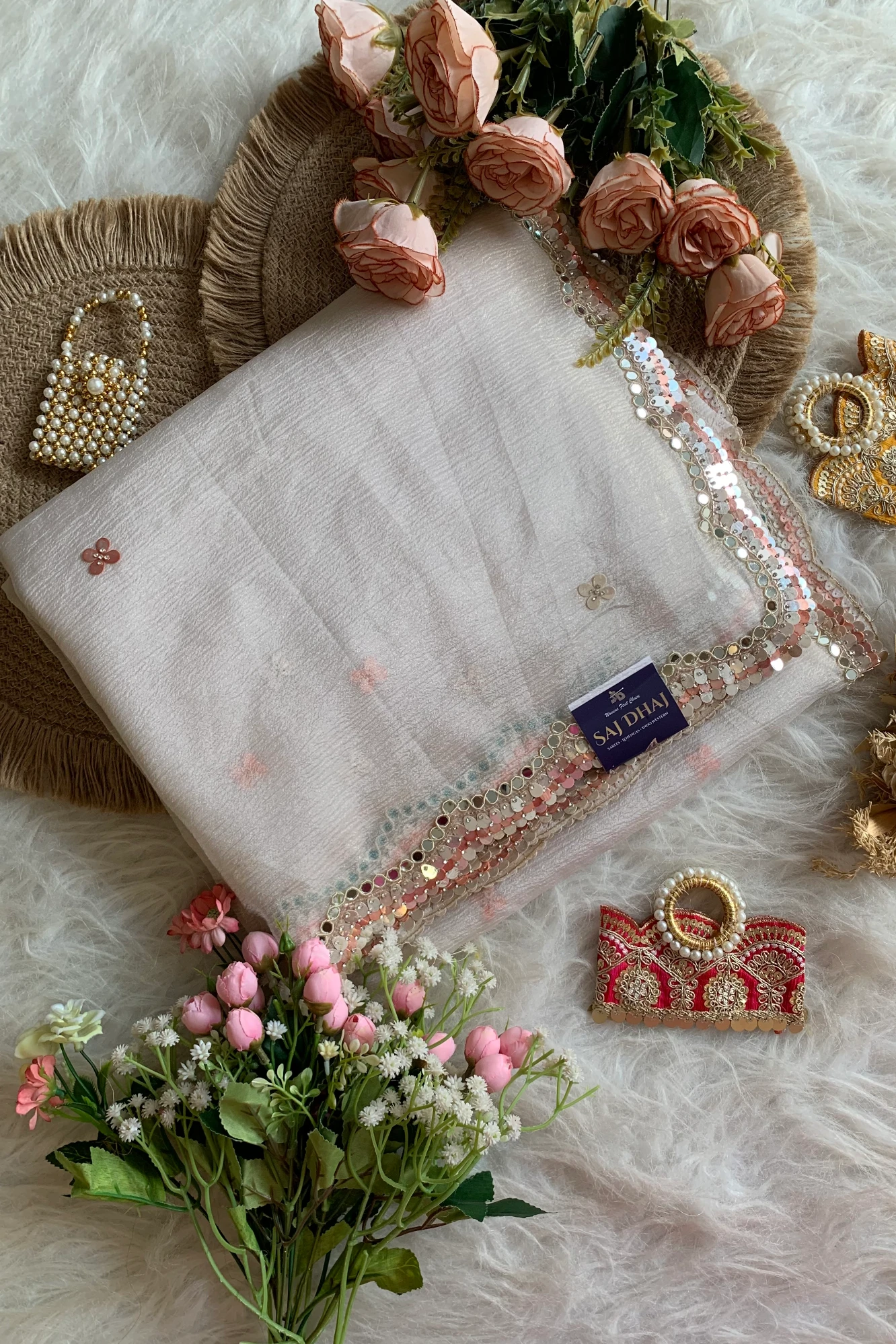 White Crush Organza Saree 5851 02