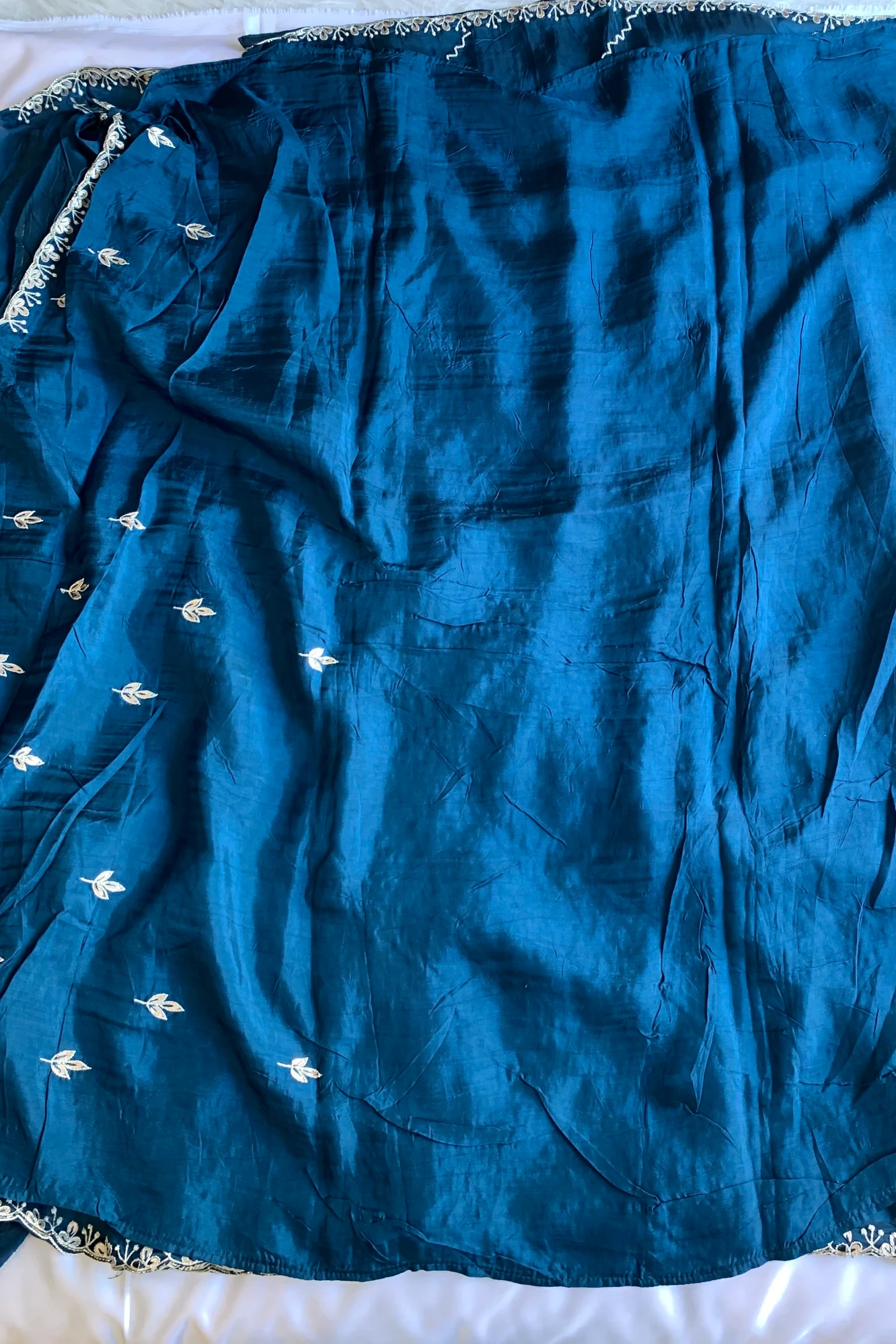 Peacock Blue Habutai Silk Saree 5659 11