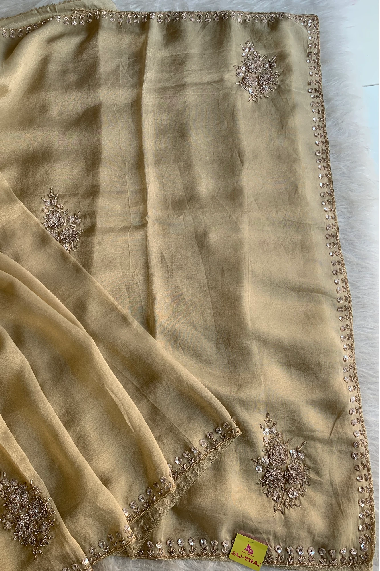 Butter Color Embellished Organza Saree 5755 15