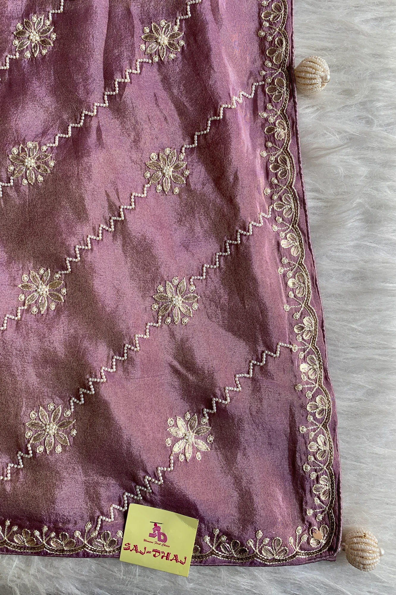 Lilac Gota Embellished Tissue Saree 5659 12