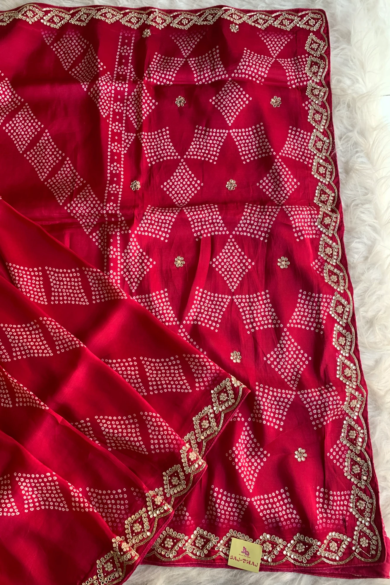 Rani Pink Printed Bandhej Russian Silk Saree 5308 07