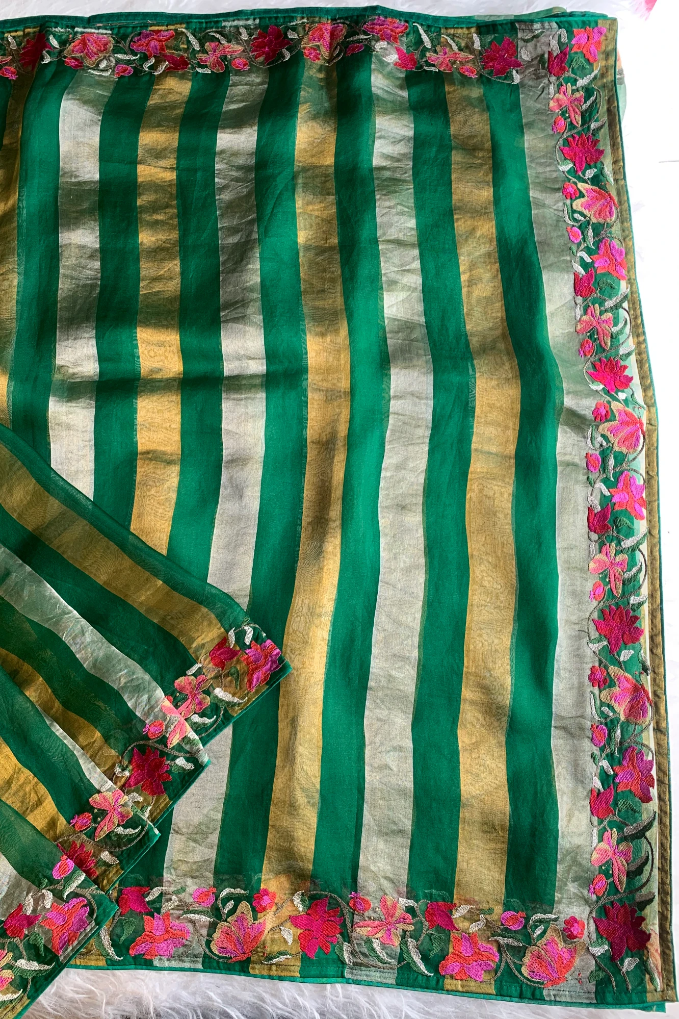 Bottle Green Pure Organza Saree 5844 14