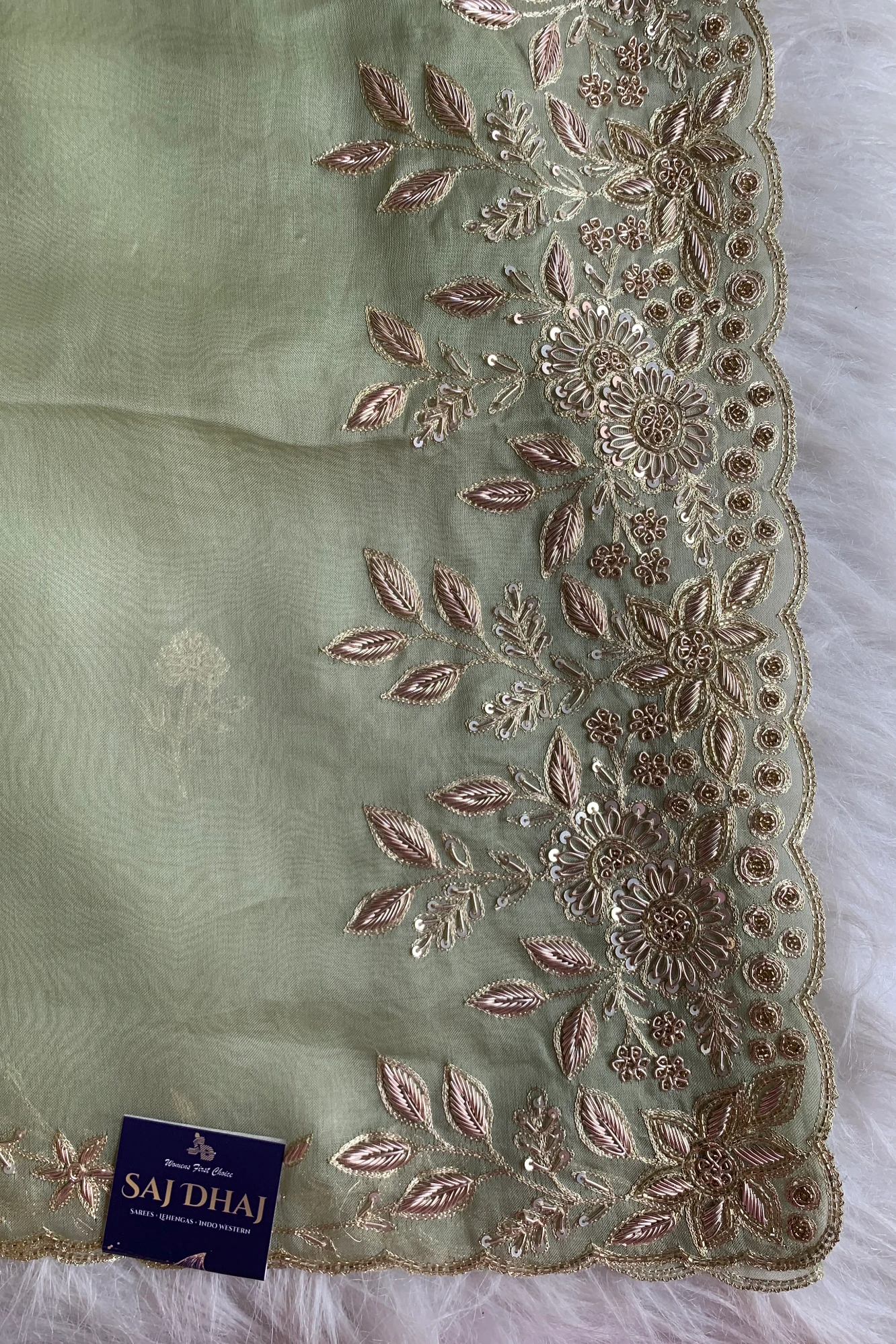 Pista Green Embellished Organza Saree 5843 02