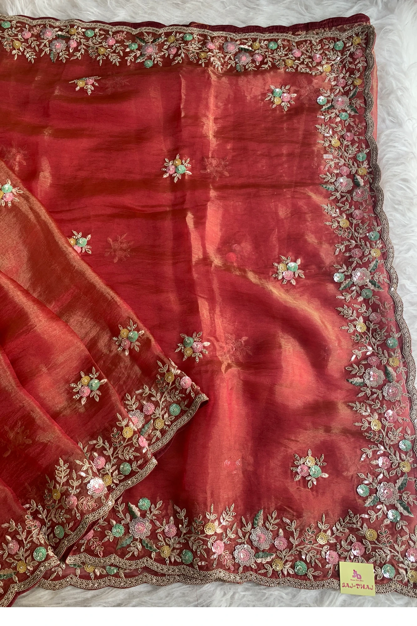 Red Pink Crush Tissue Organza Saree 5777 01