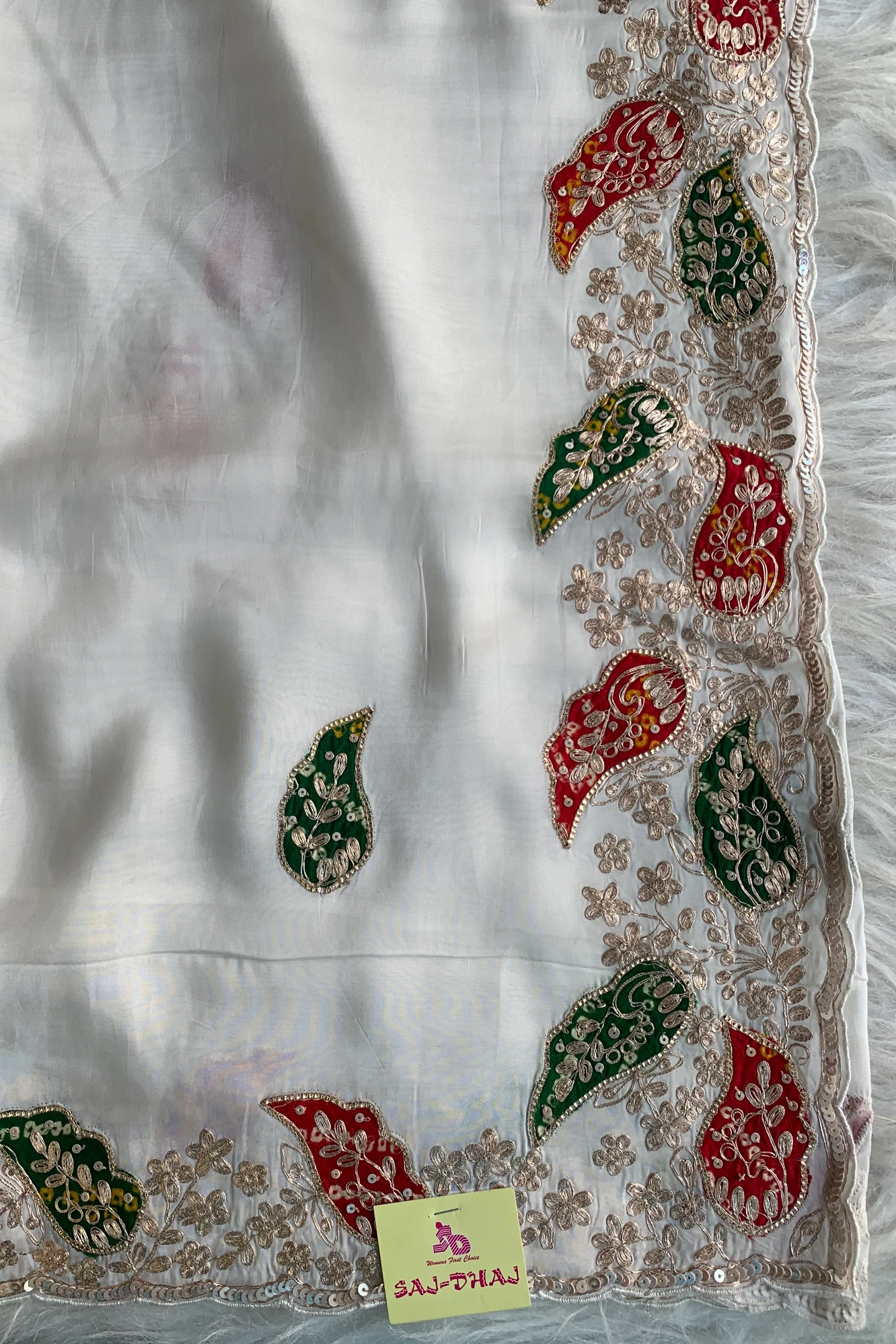 White Pittan Organza Saree 5595 01