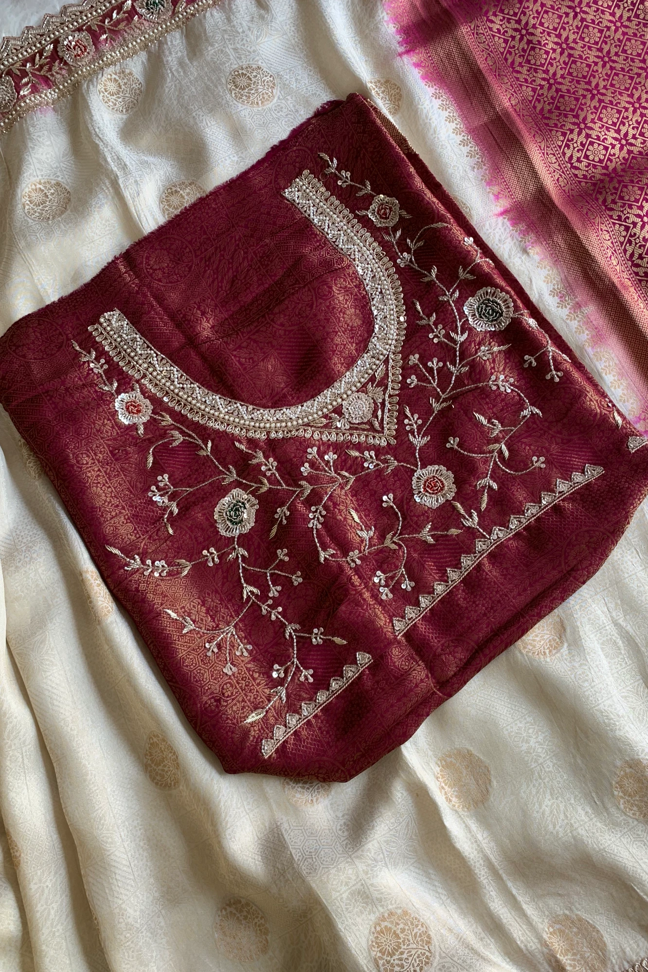 Ivory & Pink Banarasi Saree 5859 05