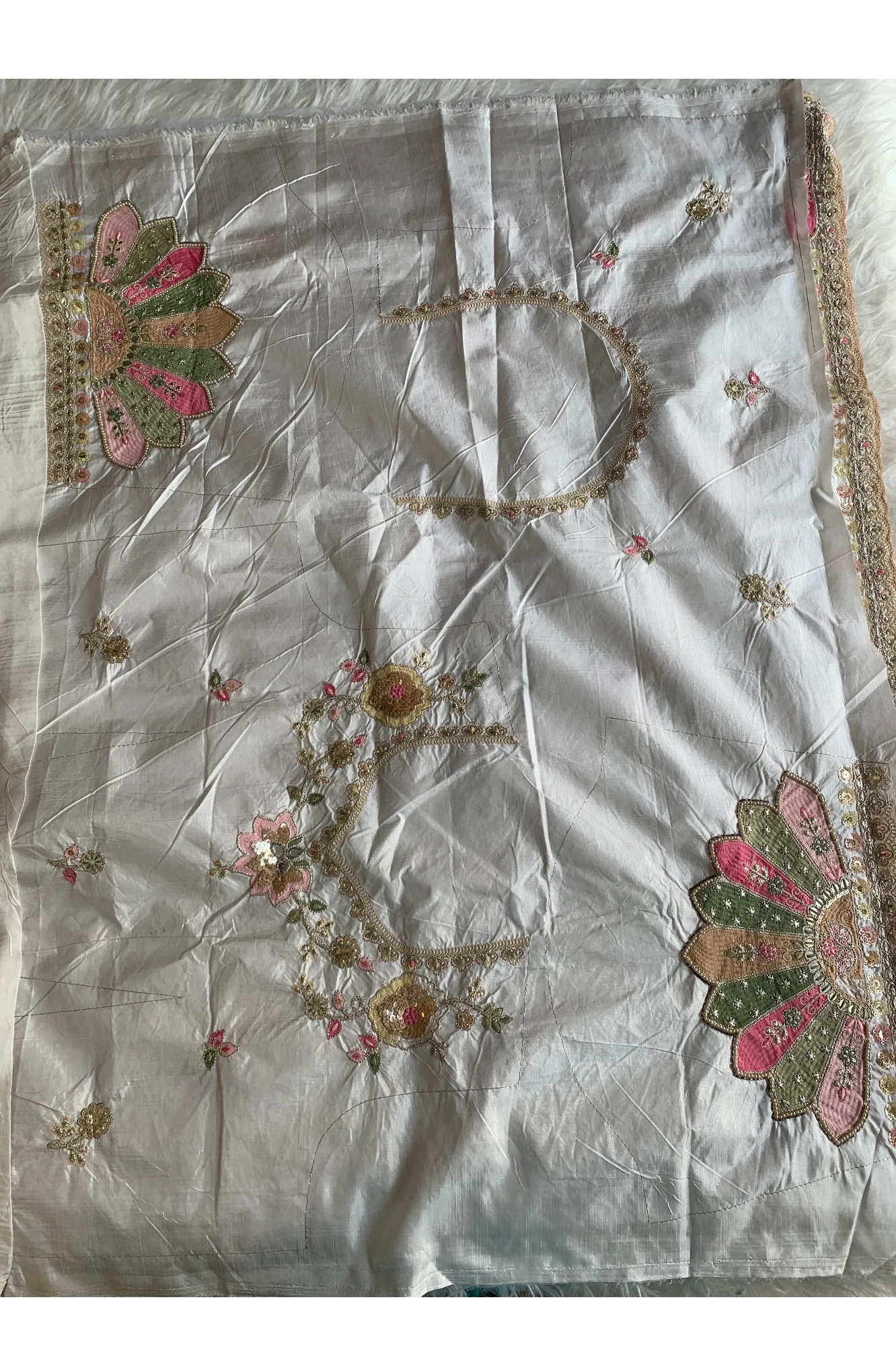 White Saree with Multicolour Embroidery 5786 01