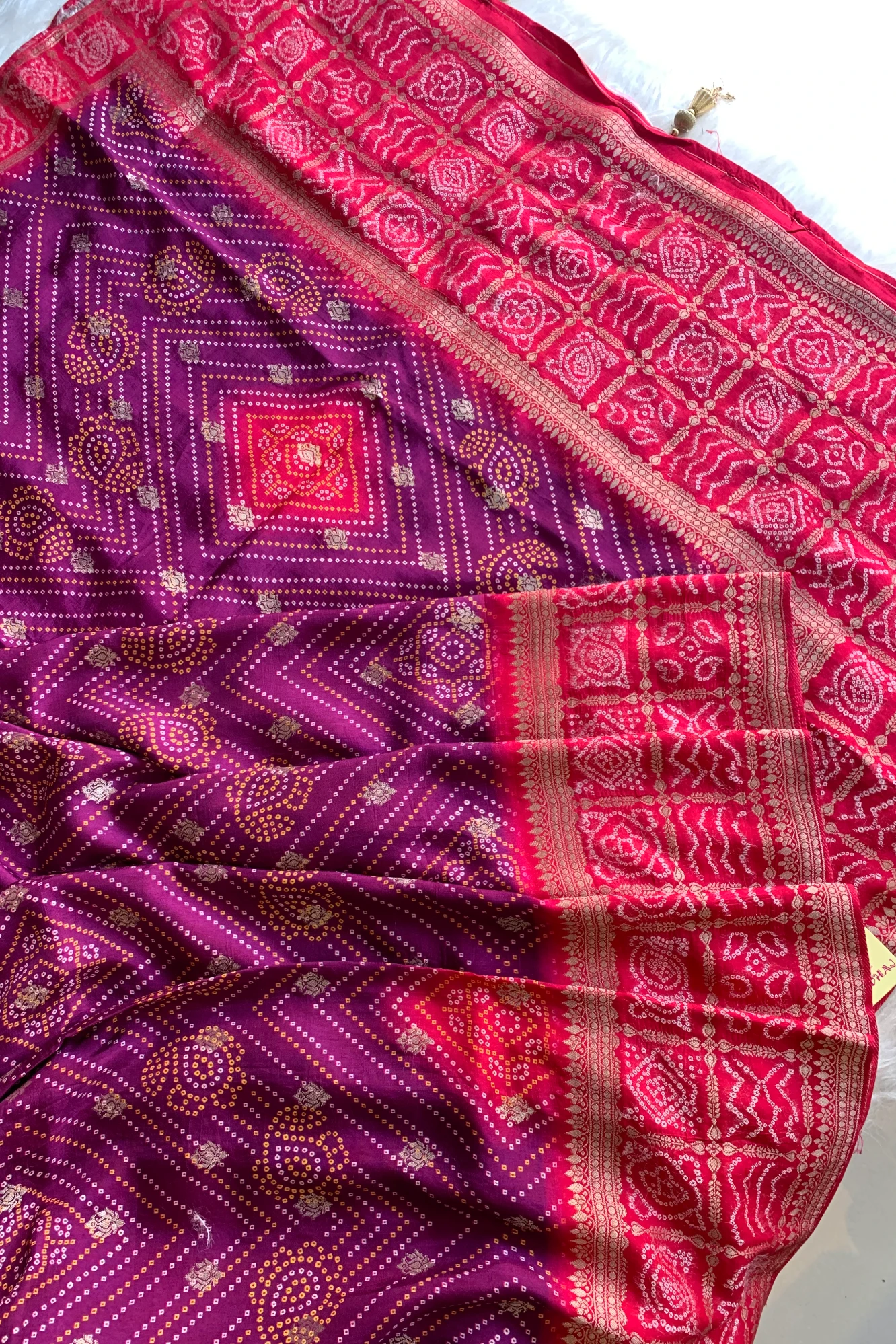 Red & Purple Bandhej Banarasi Saree 5214 06