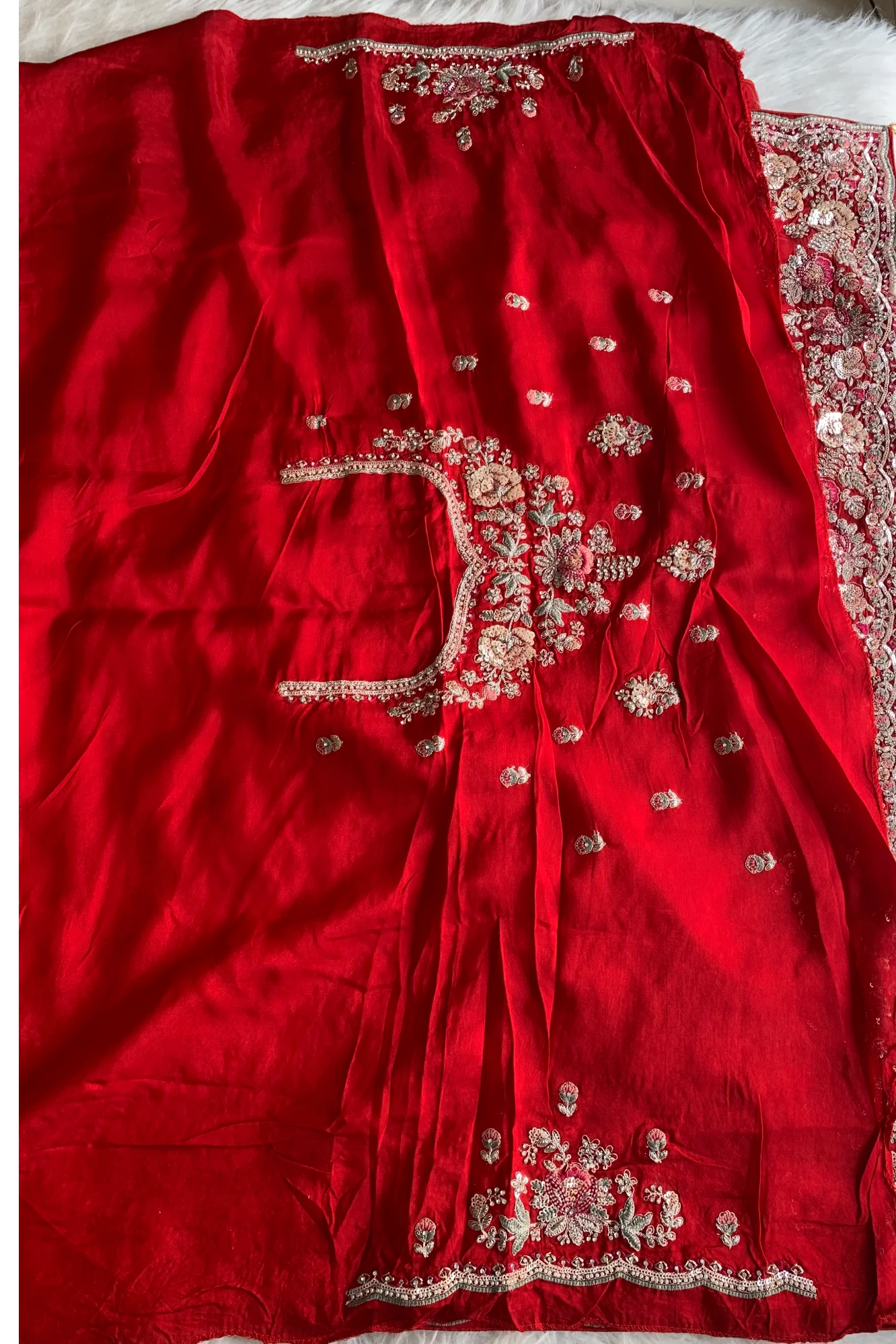 Red Floral Dori Habutai Silk Saree 5662 10