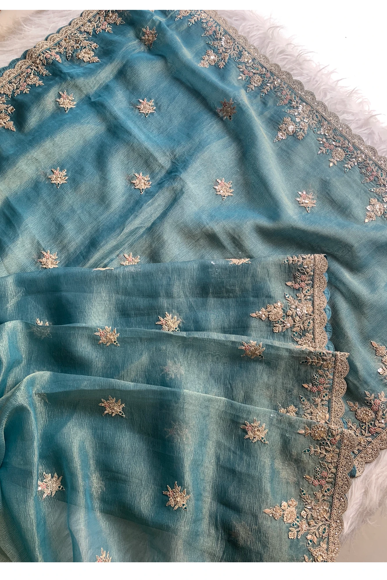 Sea Blue Crush Tissue Saree 5777 12