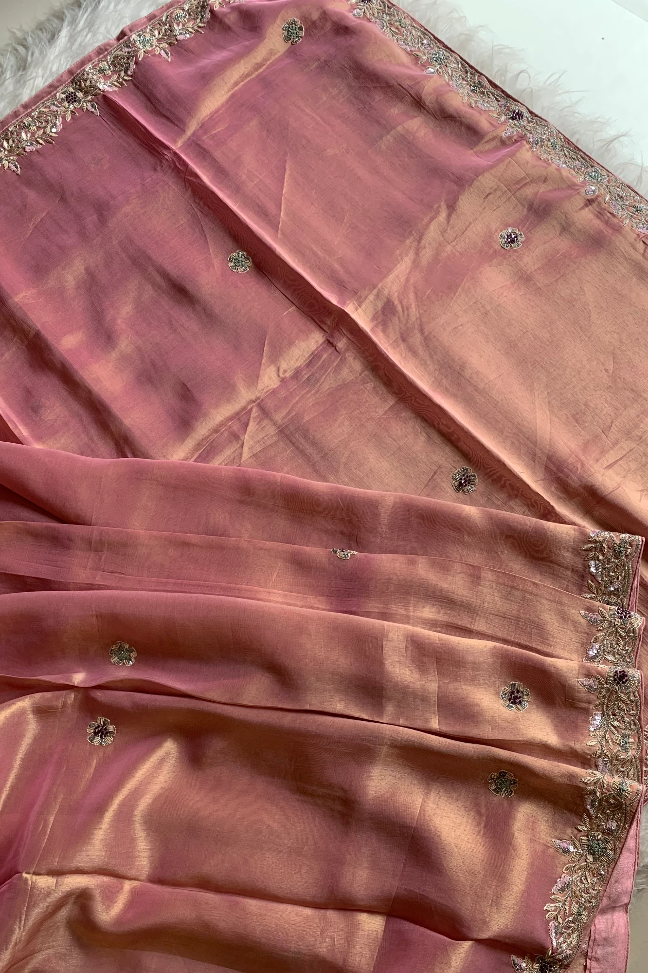 Peachy Pink Tissue Saree 5792 02