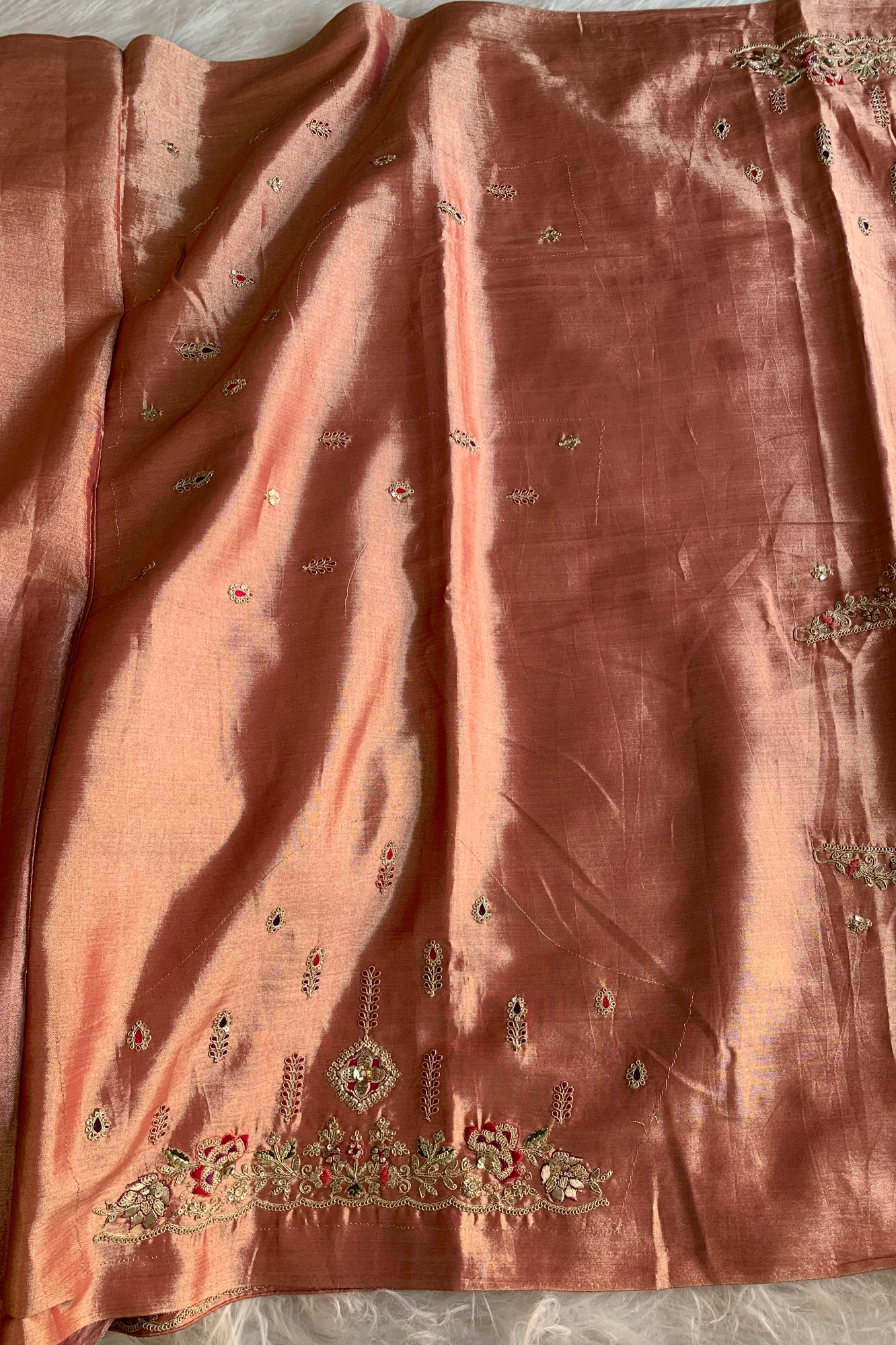 Peach Applique Embellished Tissue Saree 5729 01