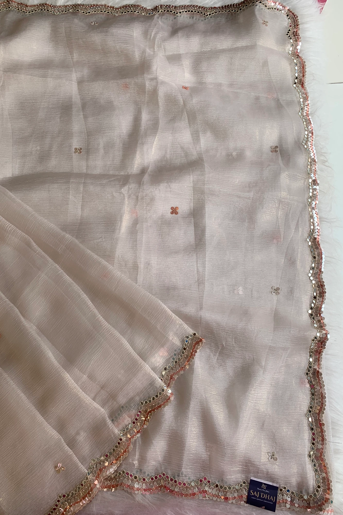 White Crush Organza Saree 5851 02