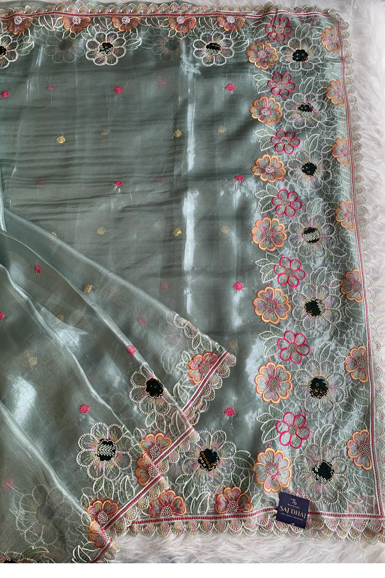 Sea Green Tissue Organza Saree 5786 09