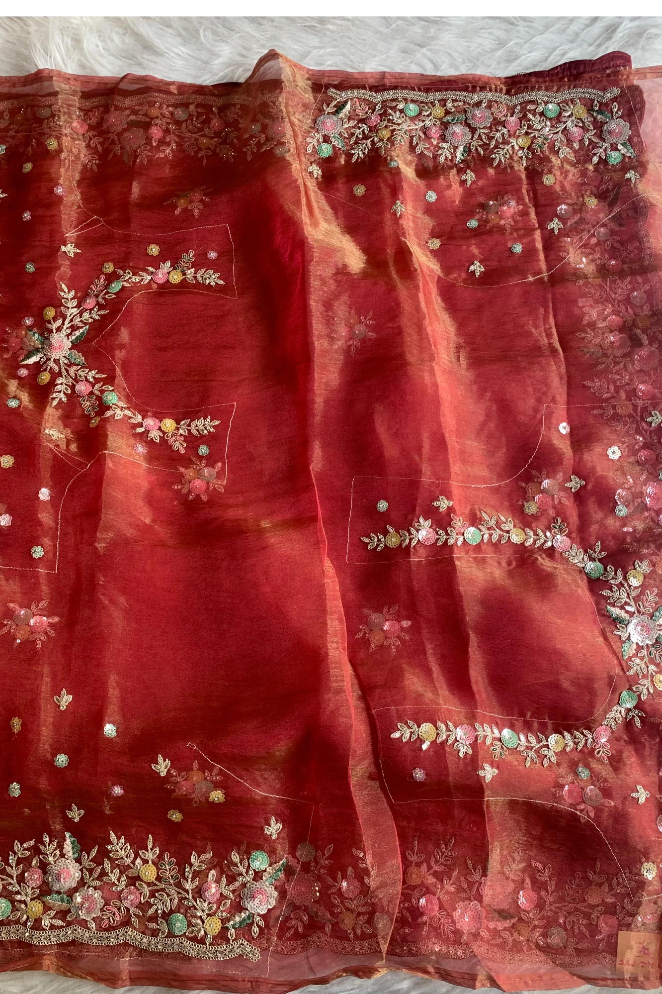 Red Pink Crush Tissue Organza Saree 5777 01