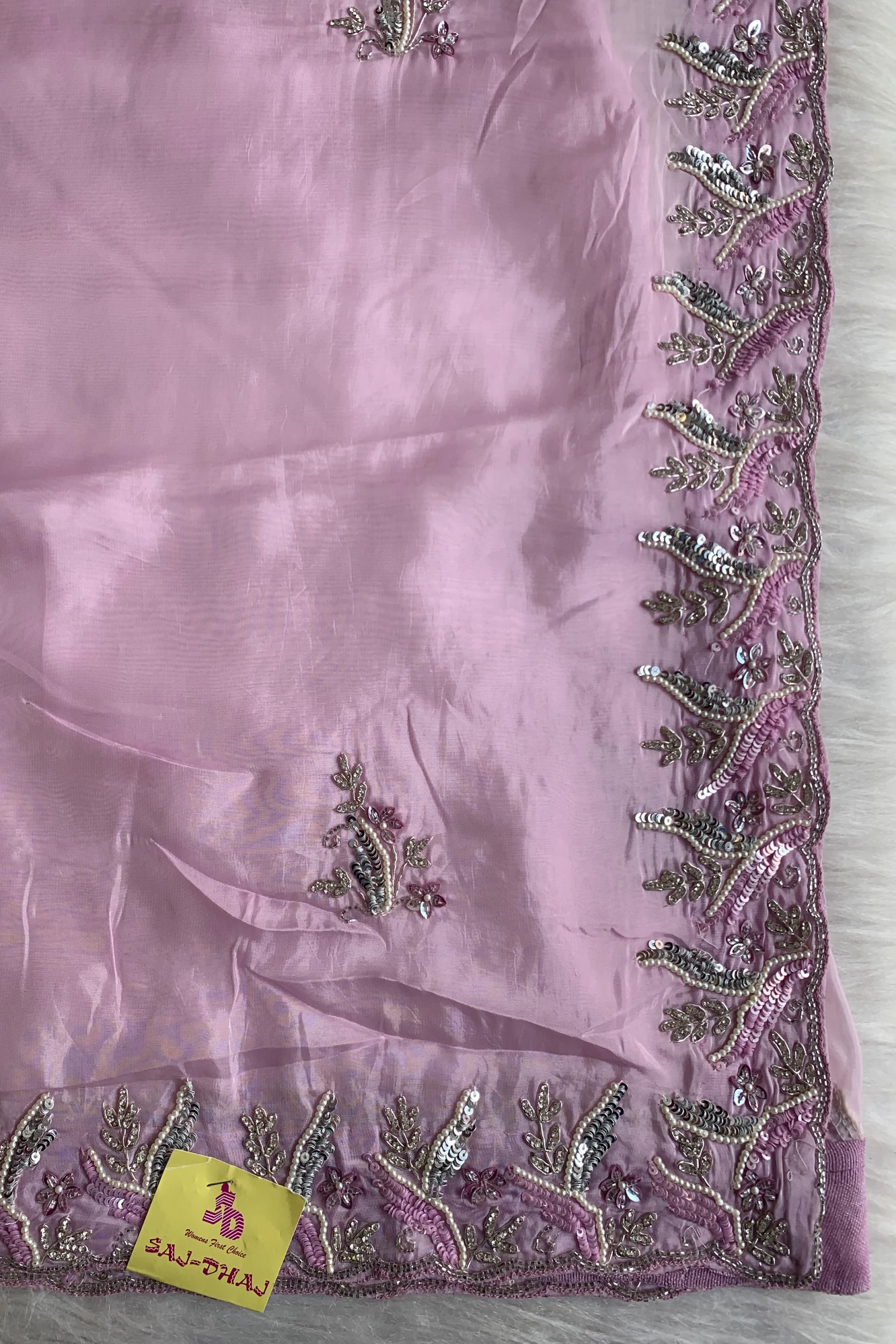 Baby Pink Embellished Habutai Silk Saree 5068 03