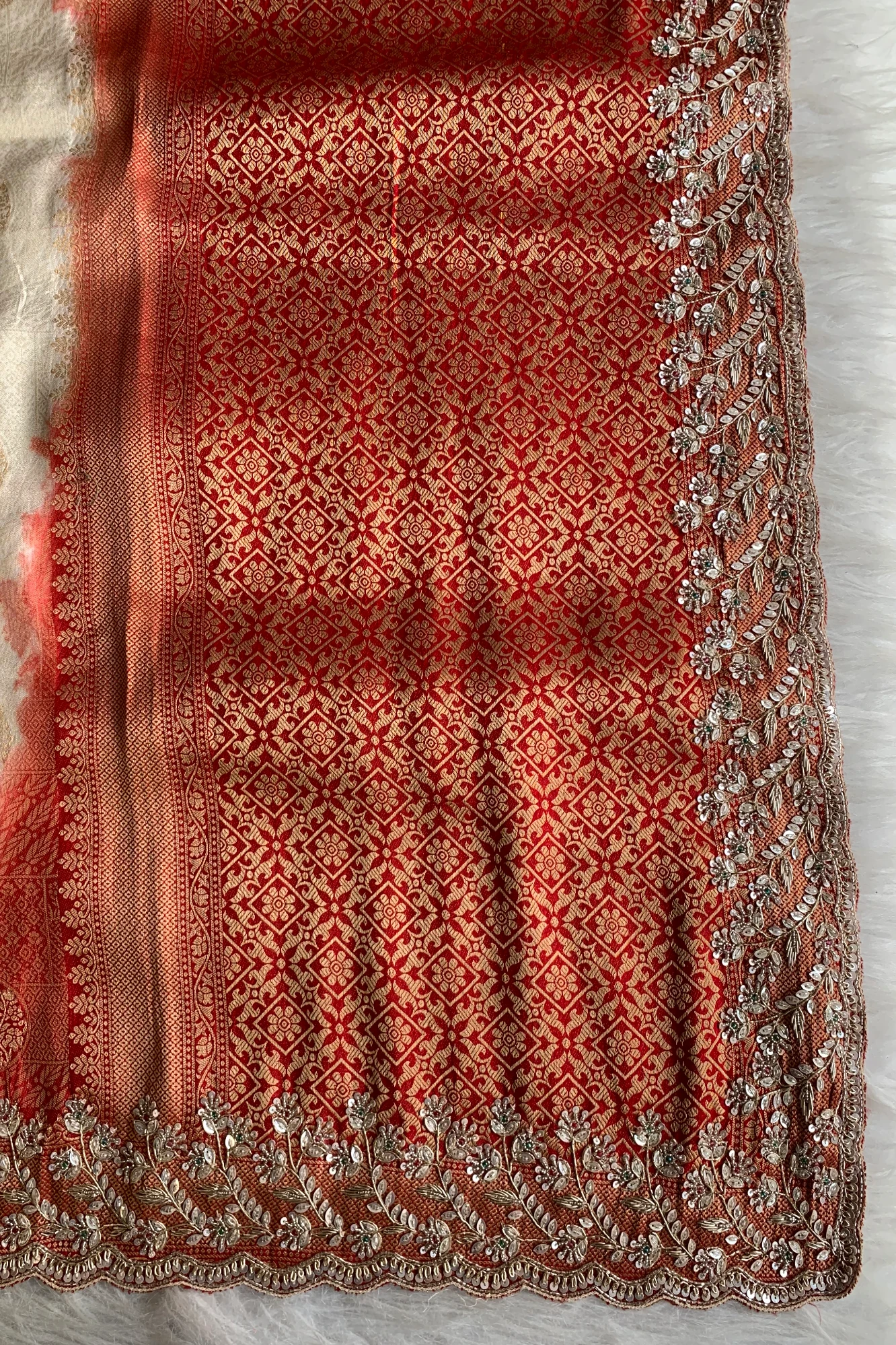 Ivory & Orange Banarasi Saree 5859 05