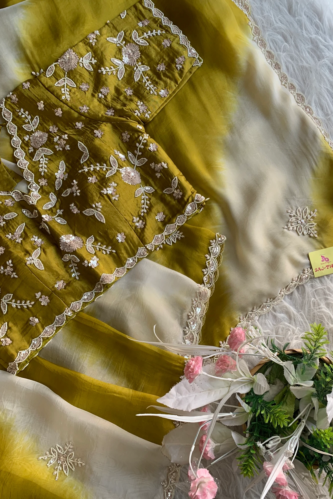 Ombre Shaded Embellished Organza Saree 5650 07