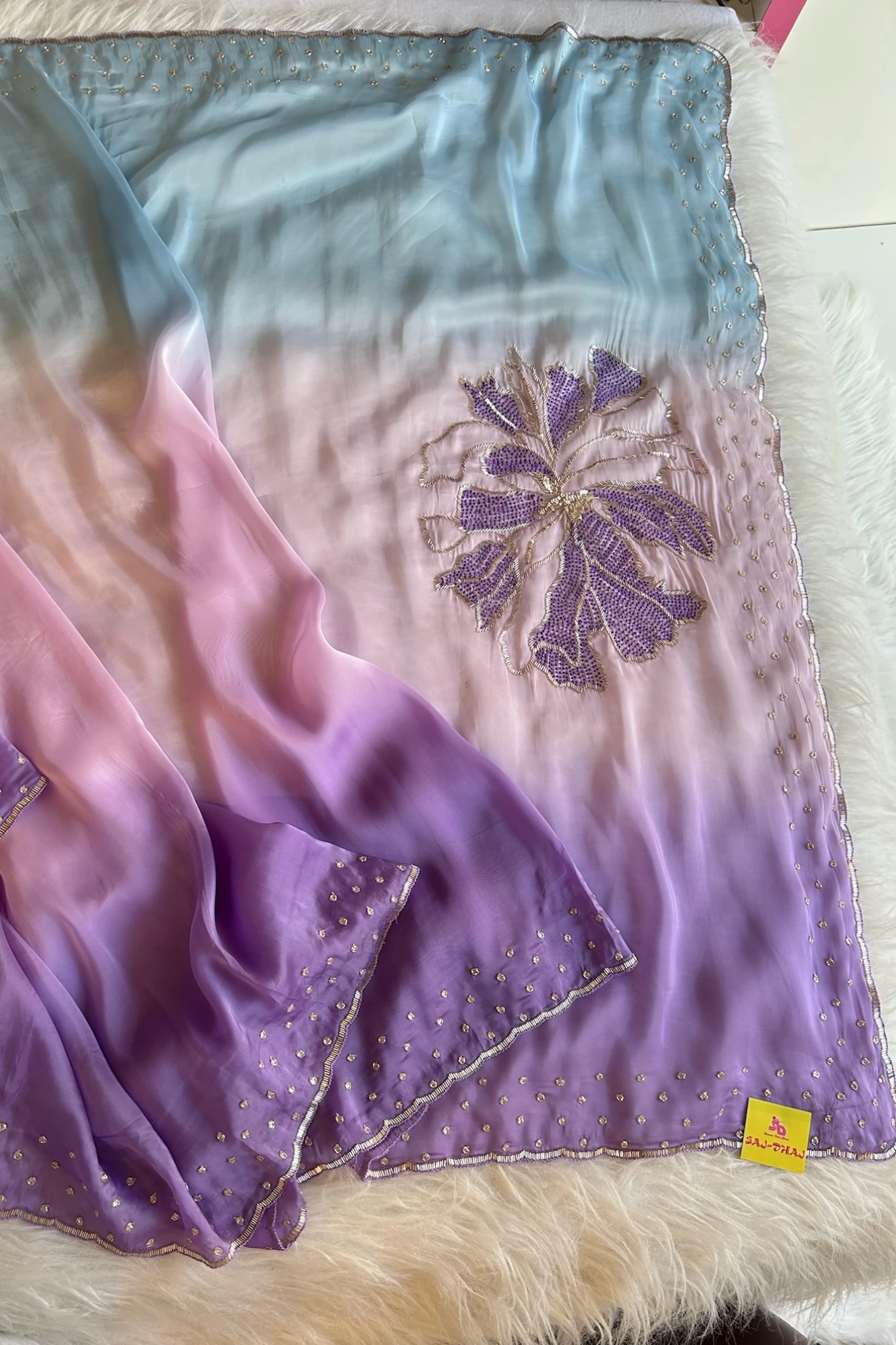 Three-Tone Ombre Habutai Silk Saree with Designer Pallu 5765 03