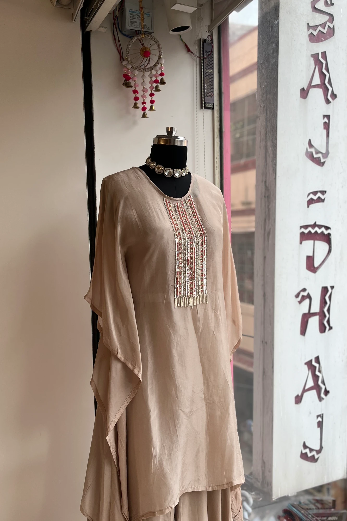 Light Brown Habutai Silk Kaftan Set with Zardosi & Pearl Detailing 5147 11 (42)