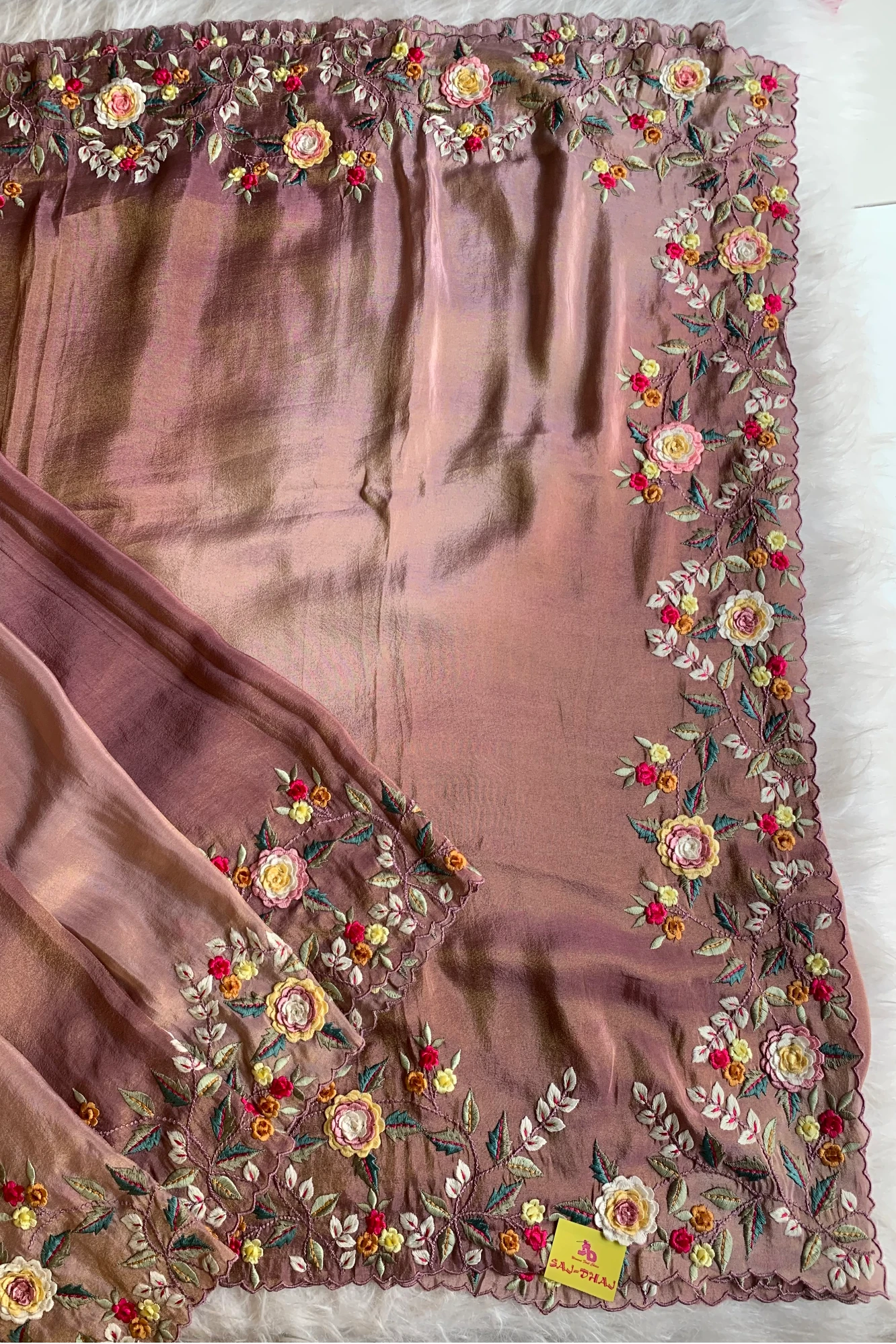 Shaded Floral Thread Embroidered Tissue Saree 5755 13