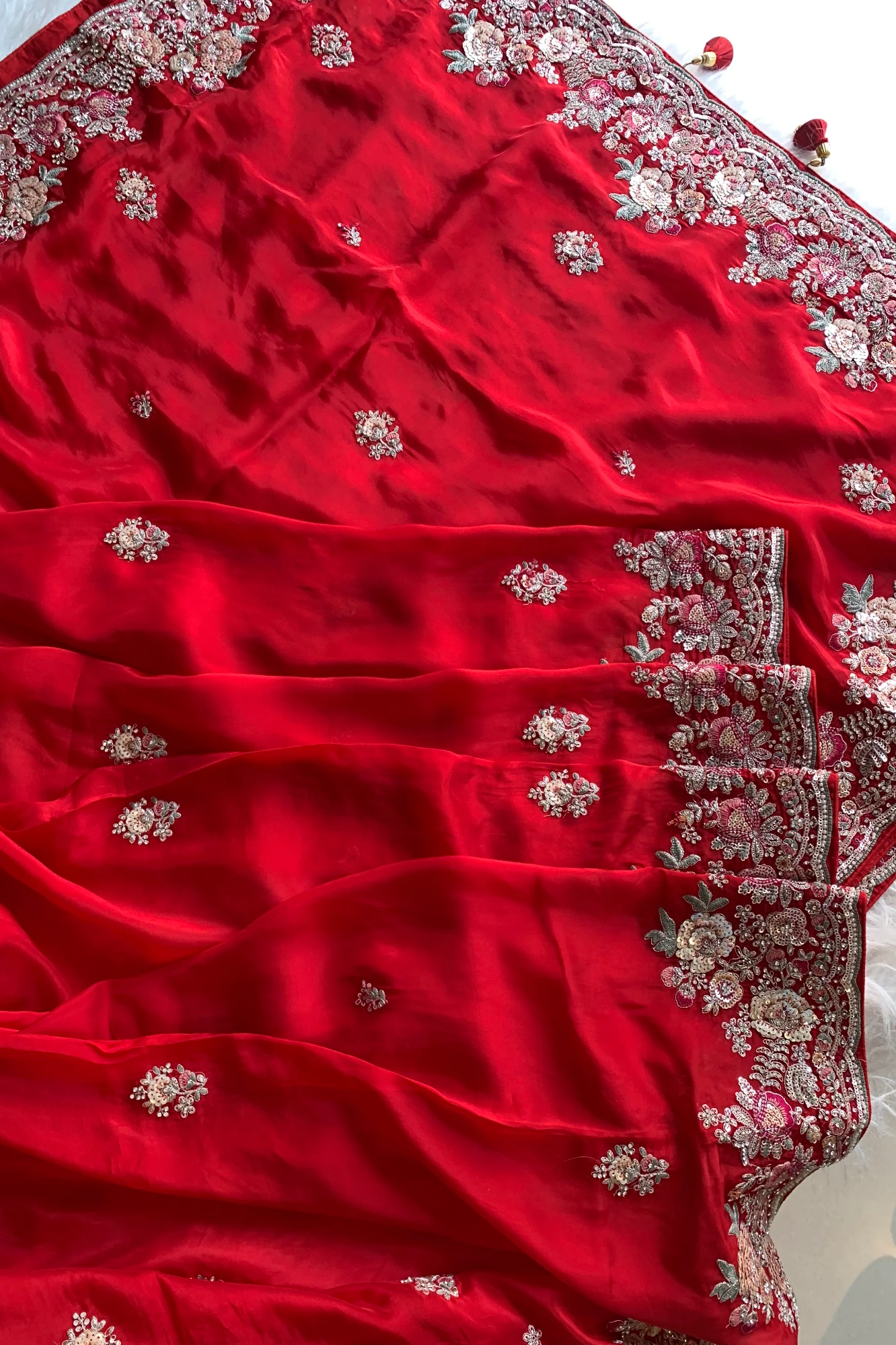Red Floral Dori Habutai Silk Saree 5662 10