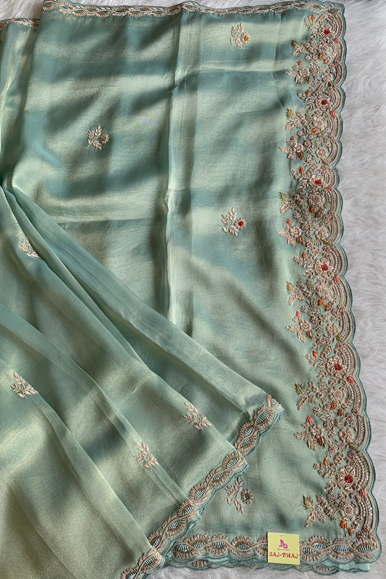 Mint Green Tissue Saree 5664 02