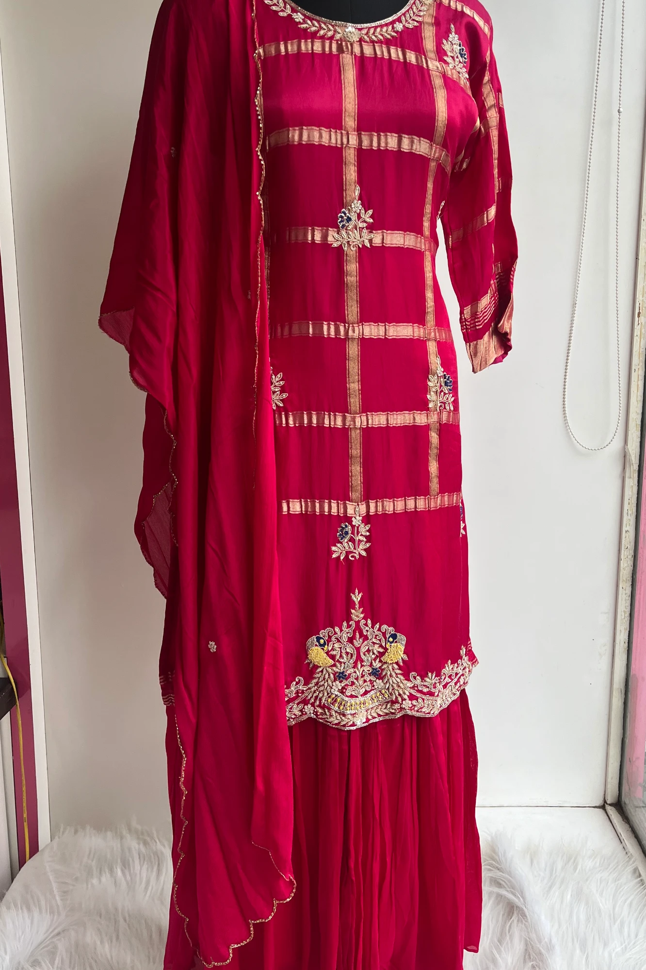 Rani Pink Kurti with Zardosi & French Knot – Sharara & Dupatta Set 5379 01 (42)
