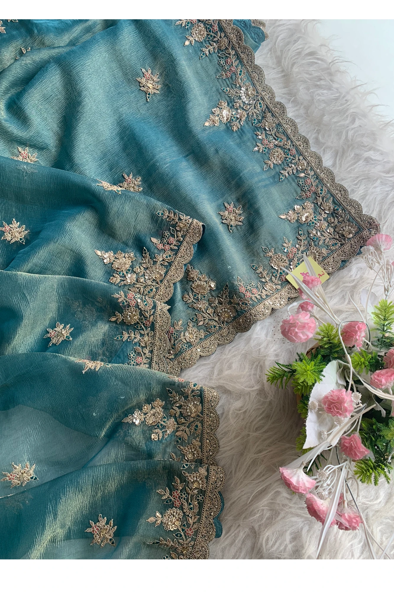 Sea Blue Crush Tissue Saree 5777 12
