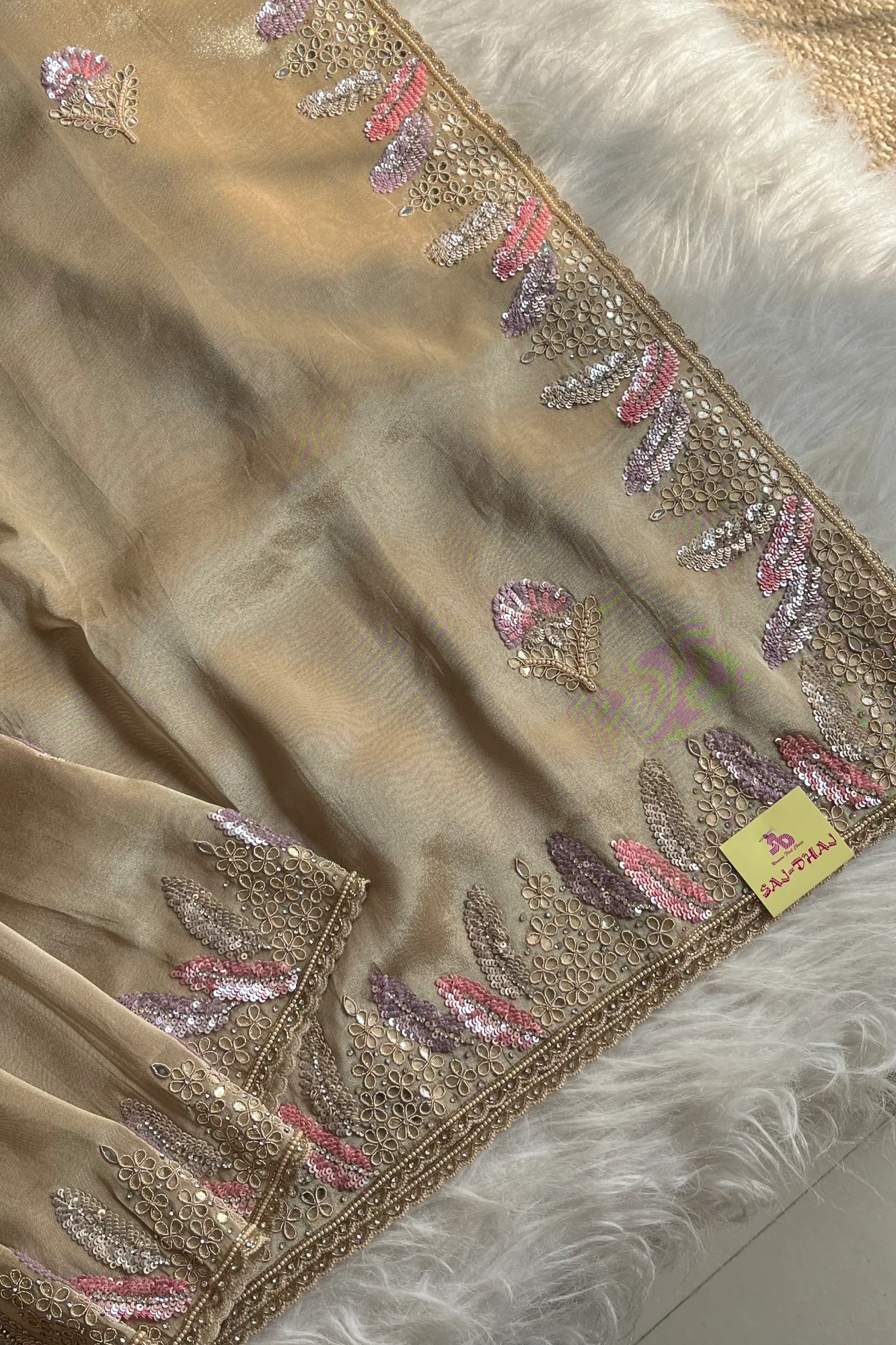 Beige  Designer Tissue Saree 5518 11