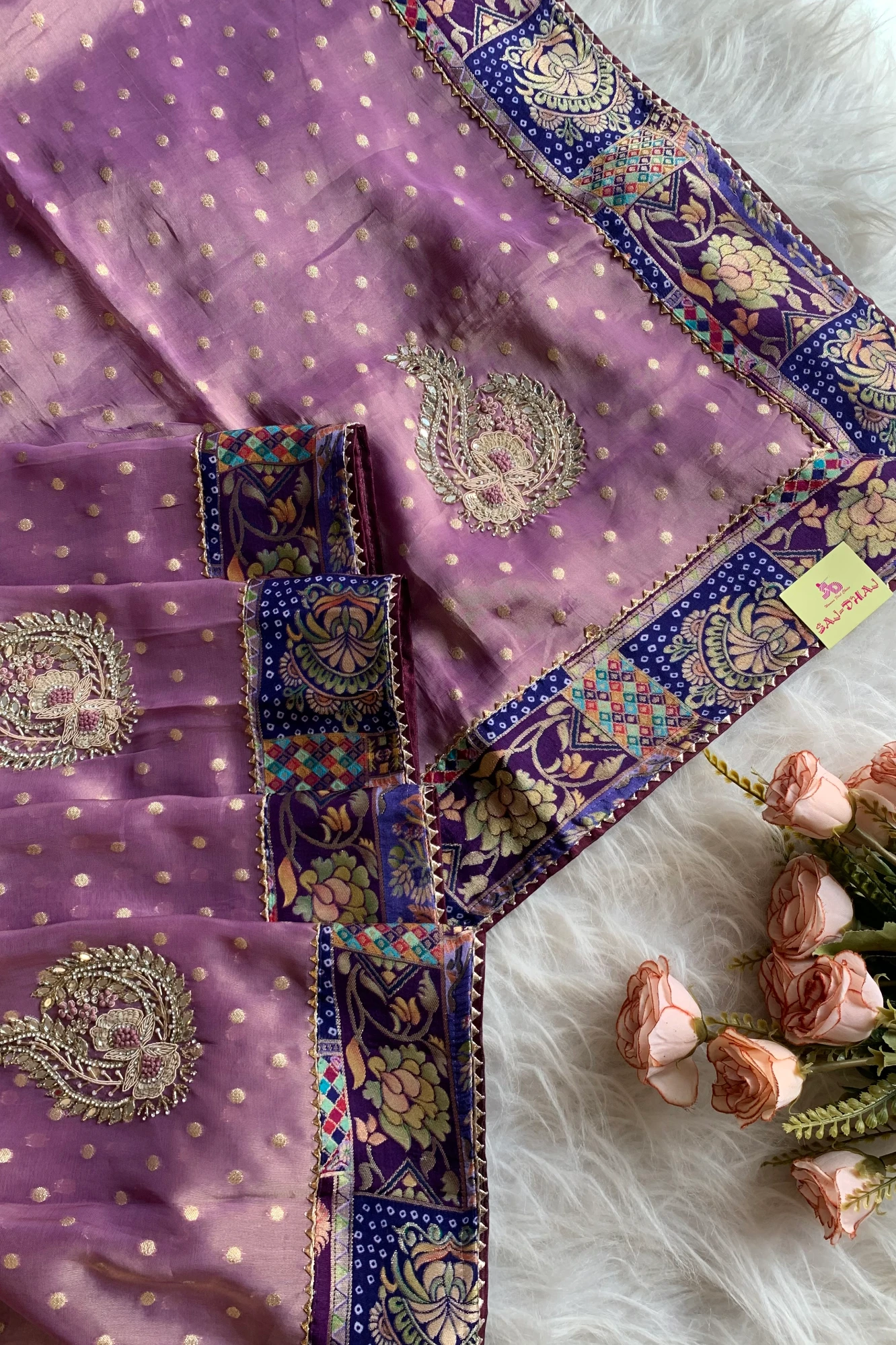 Light Purple Jamawar Border Tissue Saree 5763 08