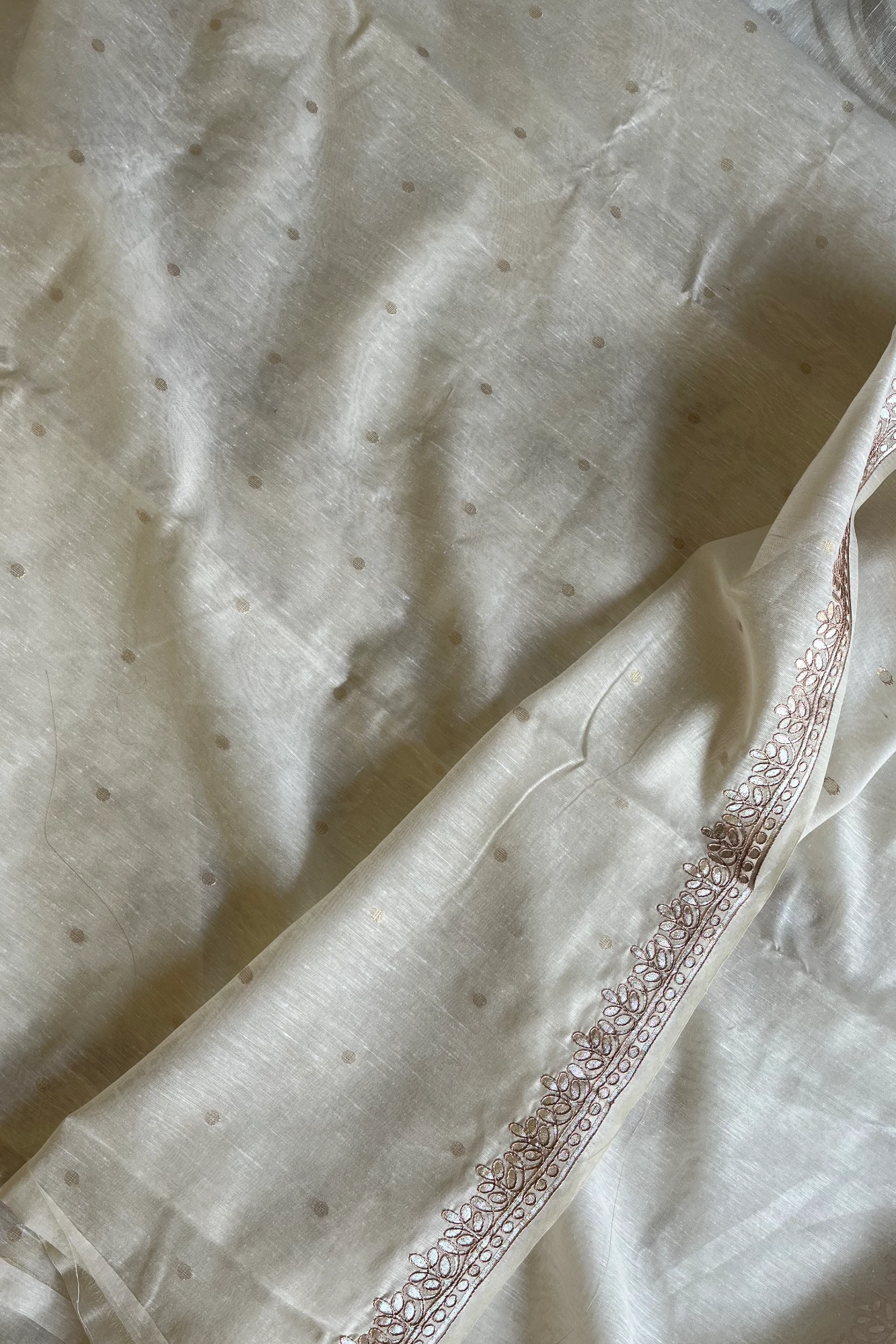 Off-White Khadi Cotton Saree with Gota Patti Embroidery 5470 03