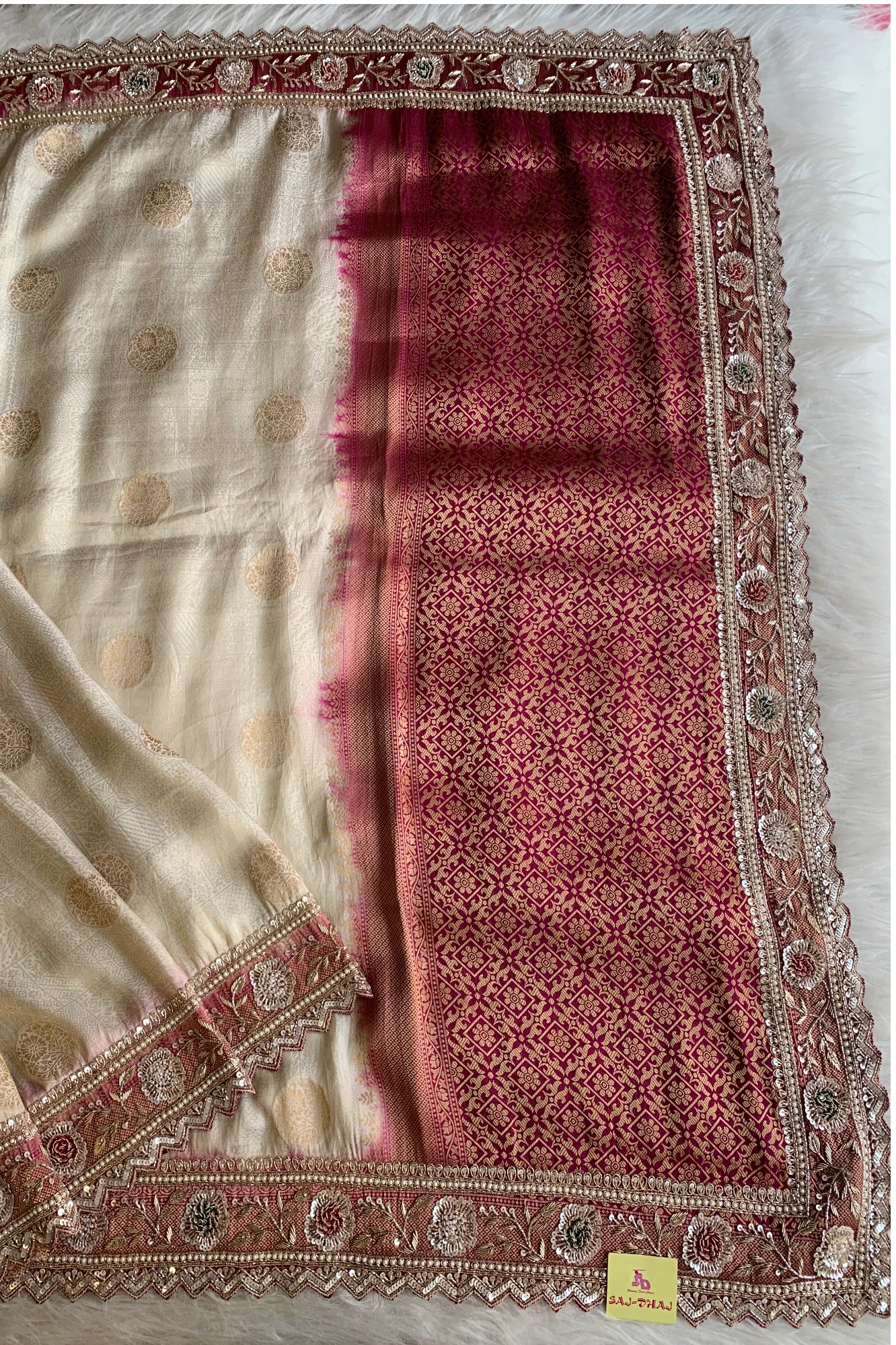 Ivory & Pink Banarasi Saree 5659 05