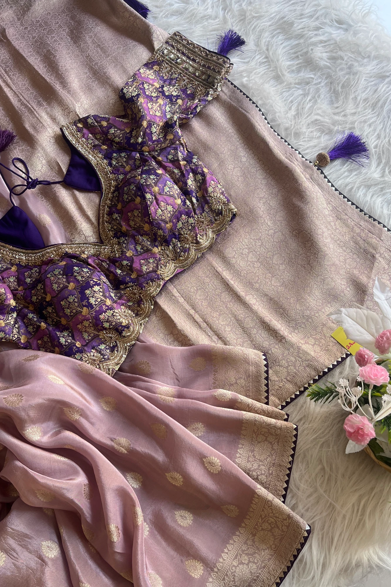 Lavender Banarasi Saree with Purple Jamawar Blouse