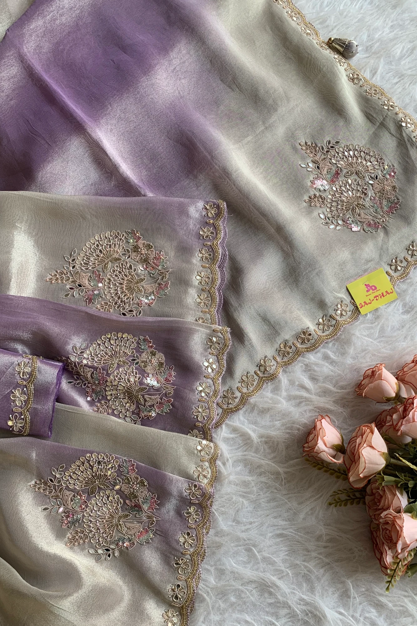Lilac Ombre Embellished Tissue Saree 5524 03