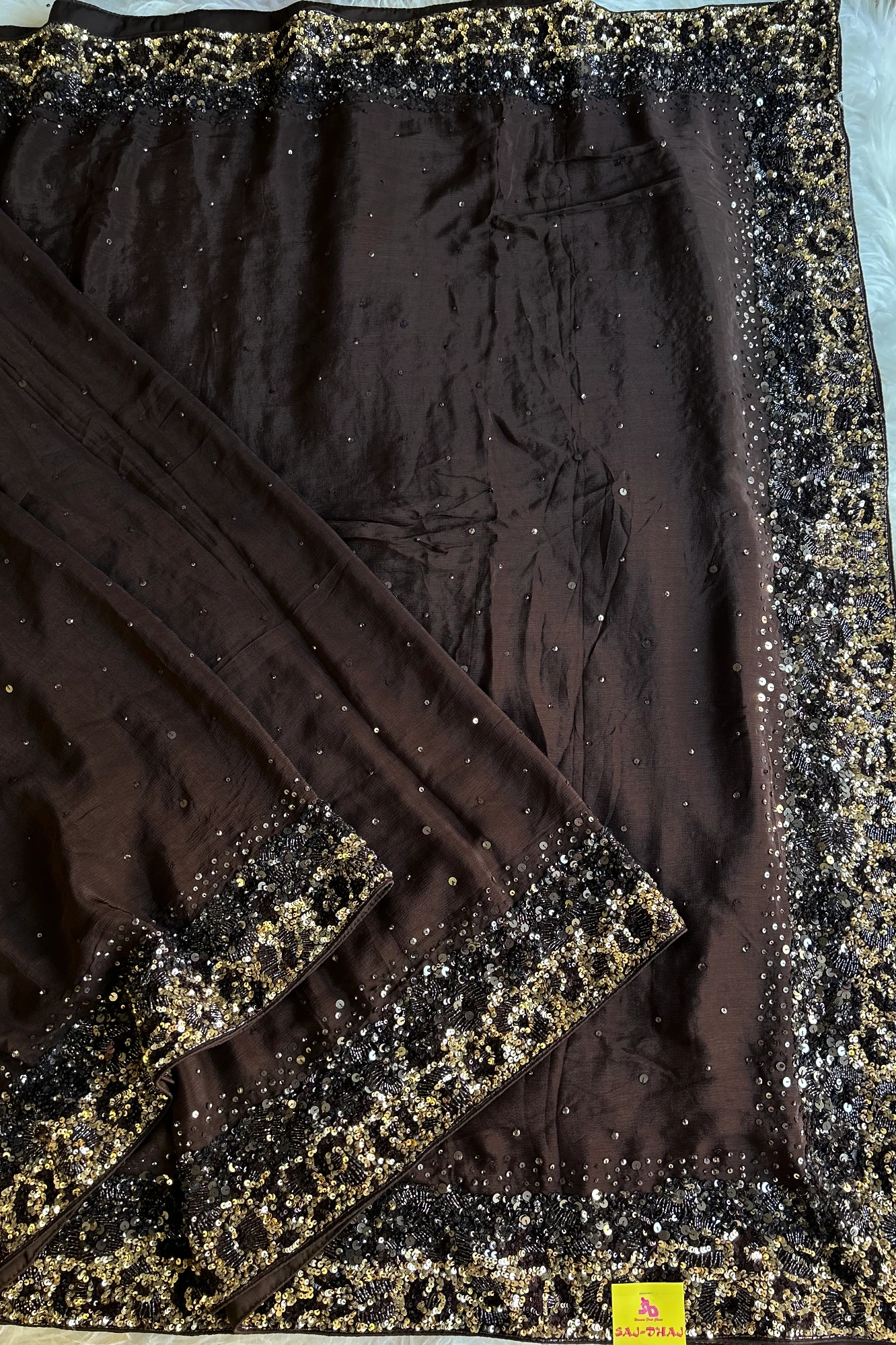 Dark Brown Chinnon Georgette Saree 5759 09