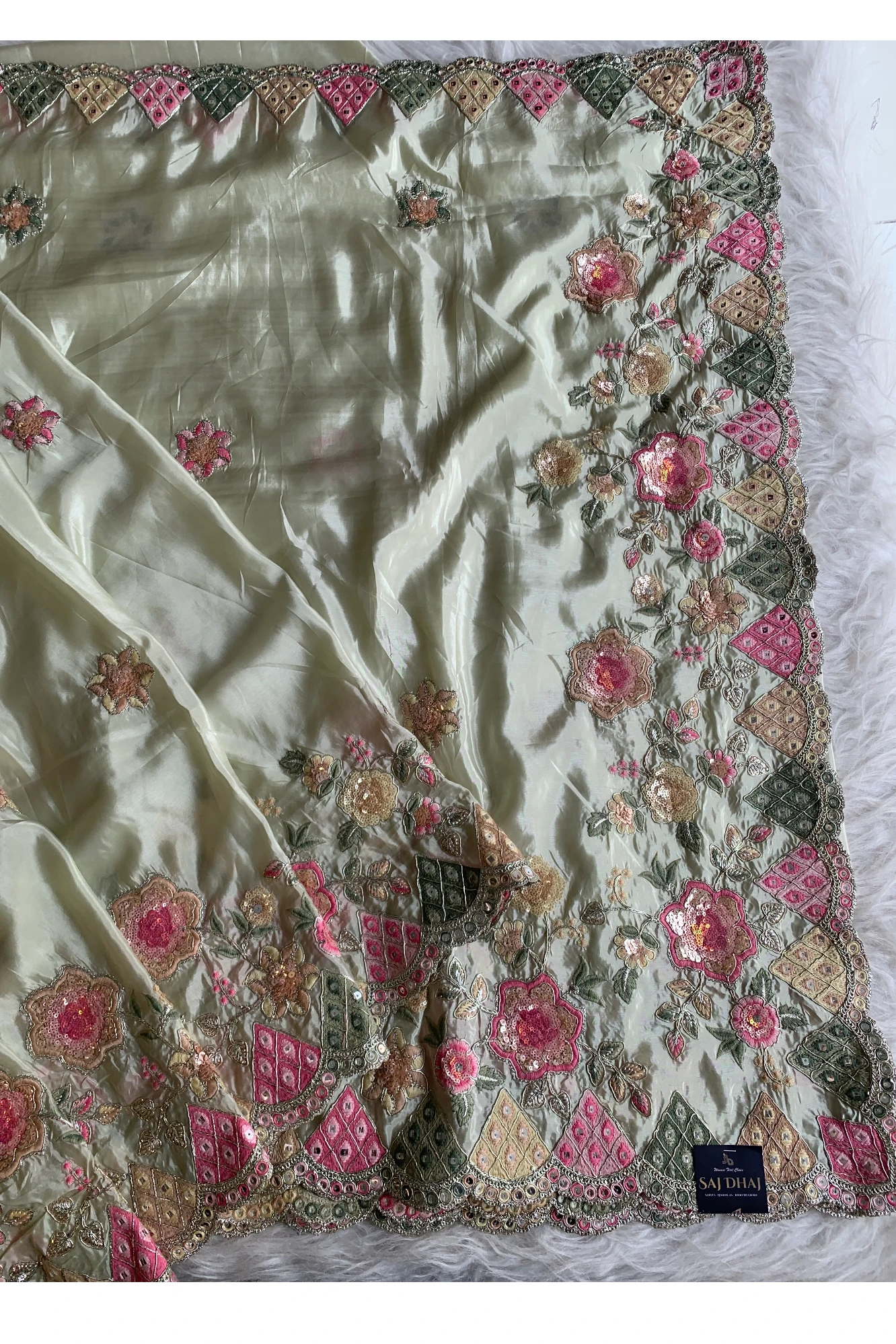 Pista Green Habutai Silk Saree 5786 13