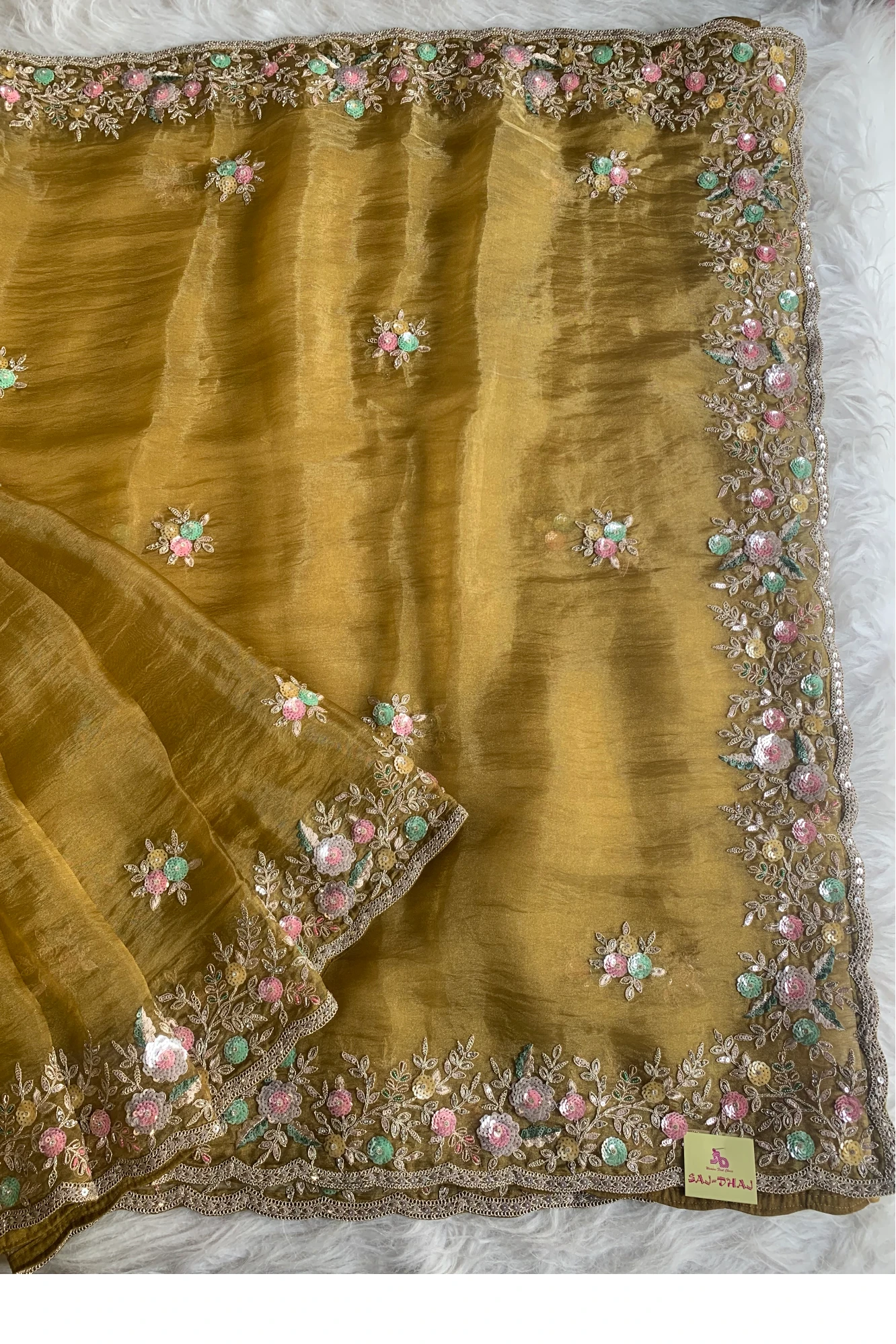 Mustard Yellow Tissue Organza Saree 5777 01