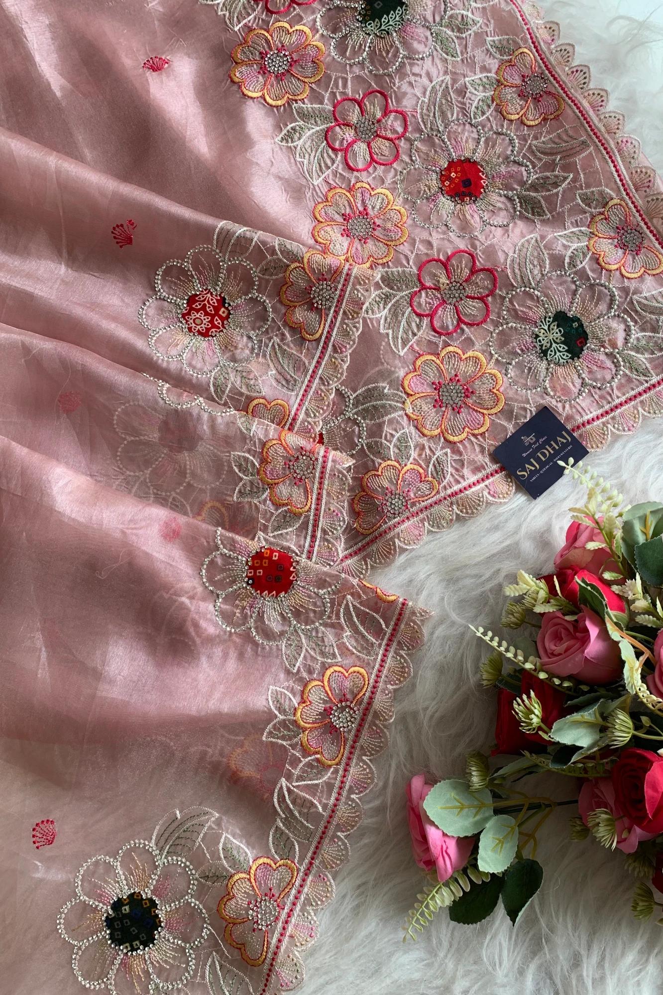Peach Tissue Organza Saree 5786 09