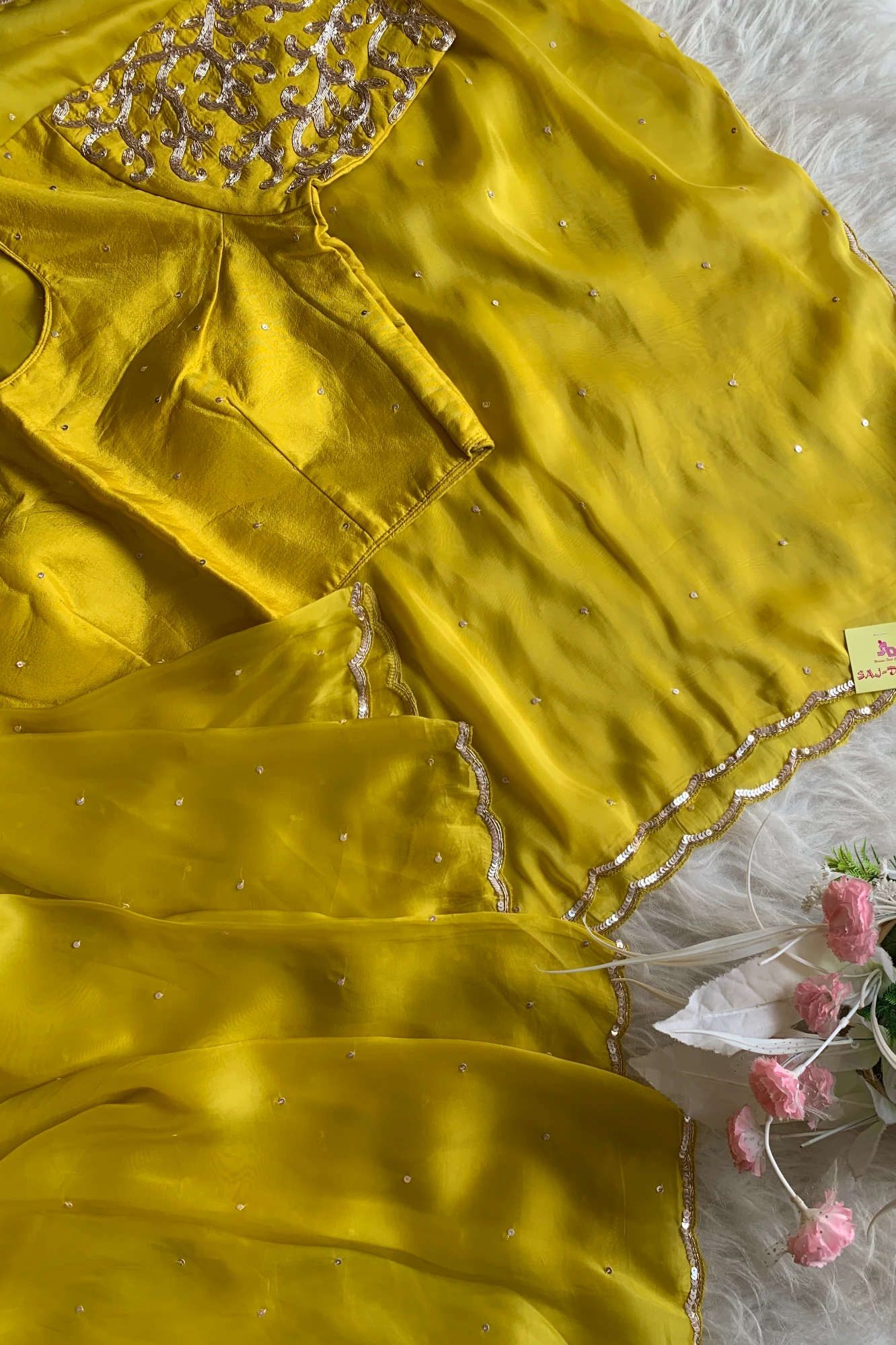Yellow Embellished Habutai Silk Saree 5650 03