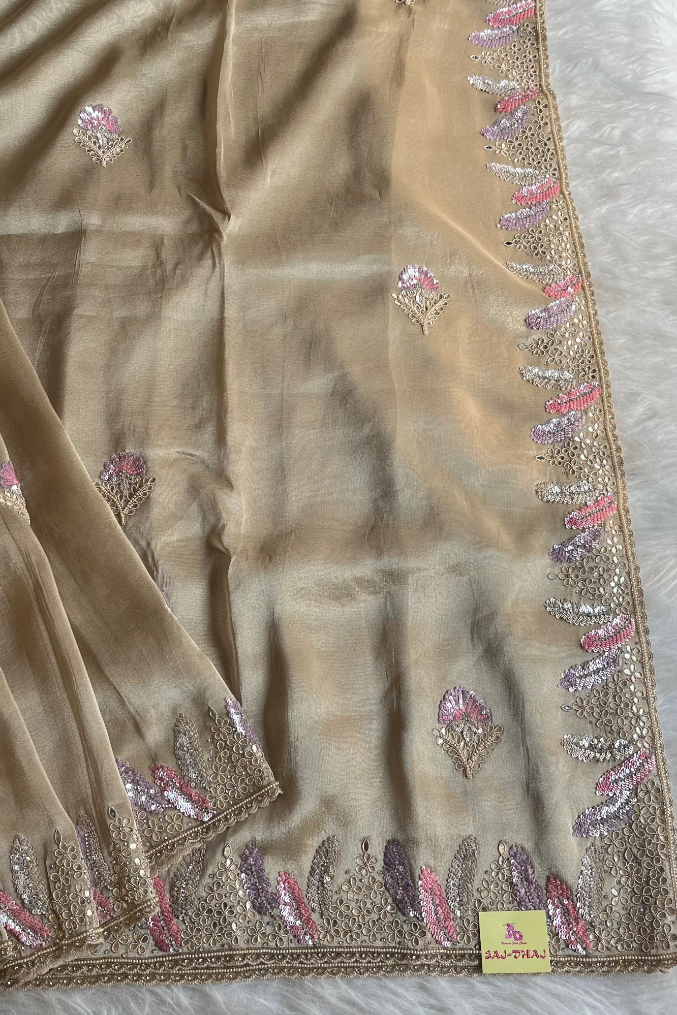 Beige Designer Tissue Saree 5518 11/5656 15